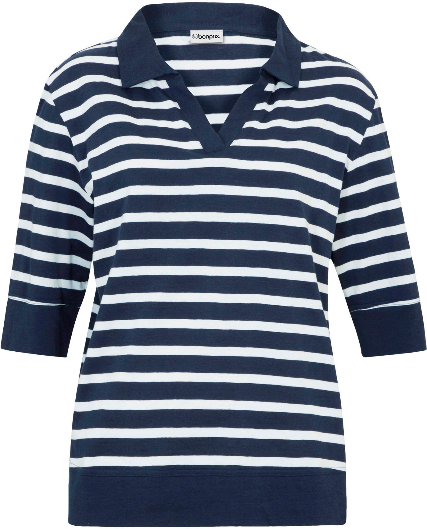 bonprix Poloshirt 2 Stk. Oversize Passform, mit Halbarm, gestreiftes Design