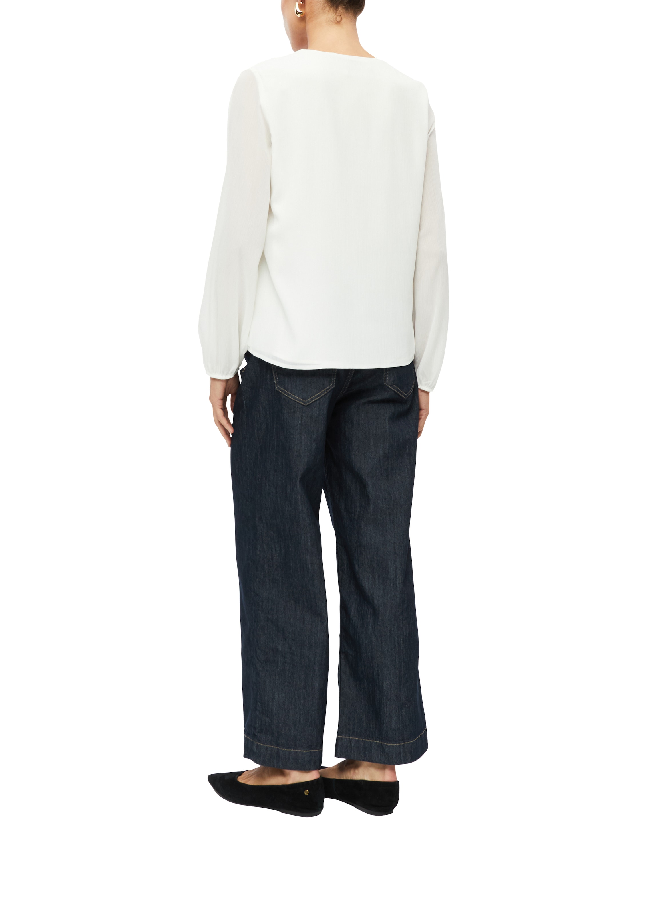 s.Oliver BLACK LABEL Langarmbluse Sommerbluse mit Volants und transparenter Optik