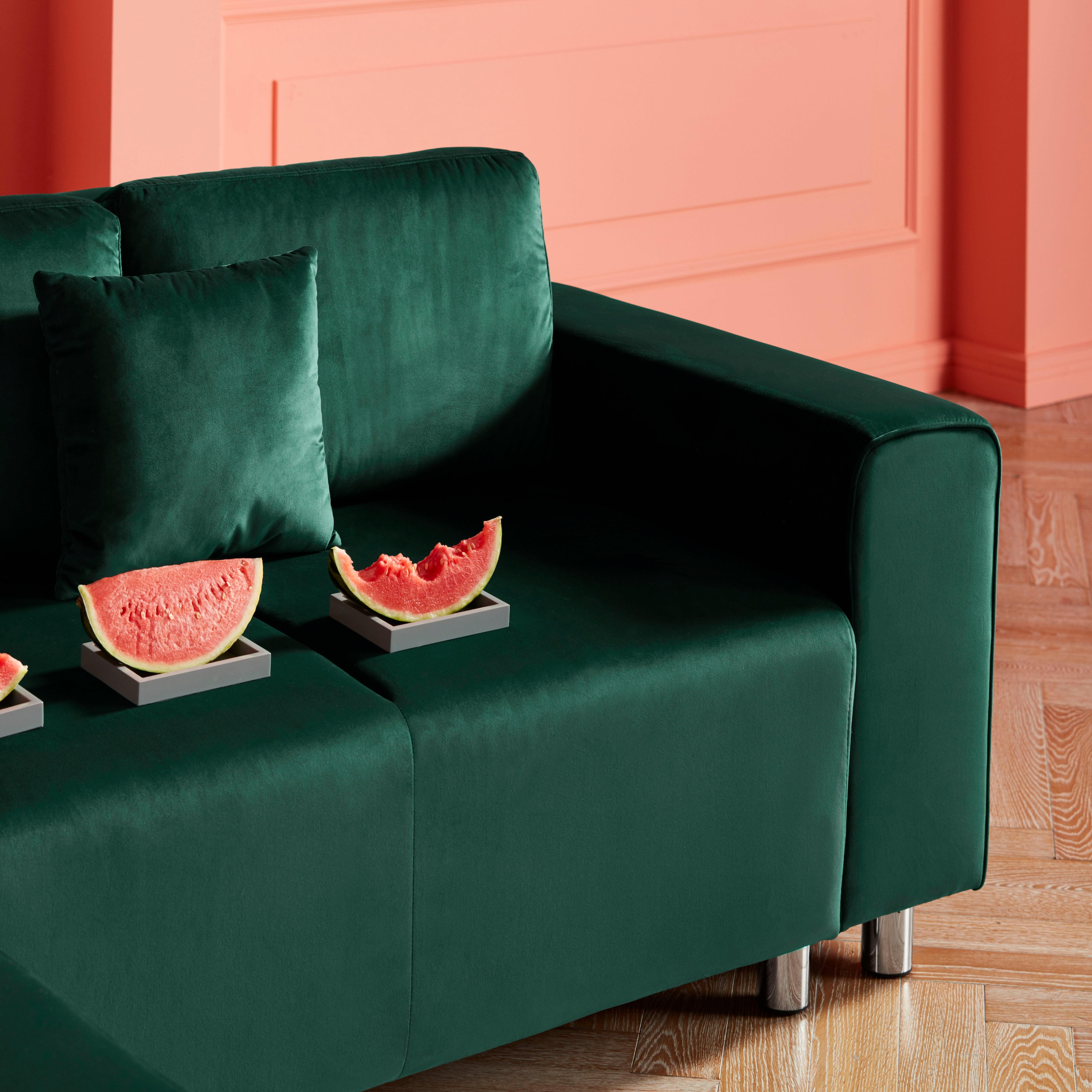 Home affaire Ecksofa »Györ«, L-Form, wahlweise mit Bettfunktion und Bettkasten incl. 2 Zierkissen