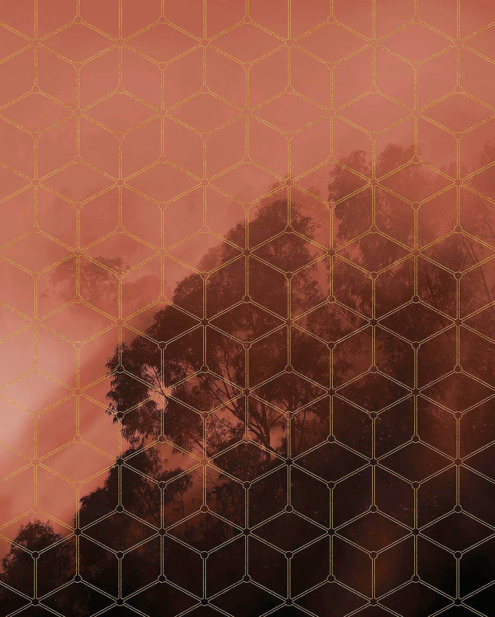 Image of Komar Vliestapete "Digitaldruck Vlies - Golden Grid - Grösse 200 x 250 cm" bedruckt glatt Wohnzimmer, Schlafzimmer