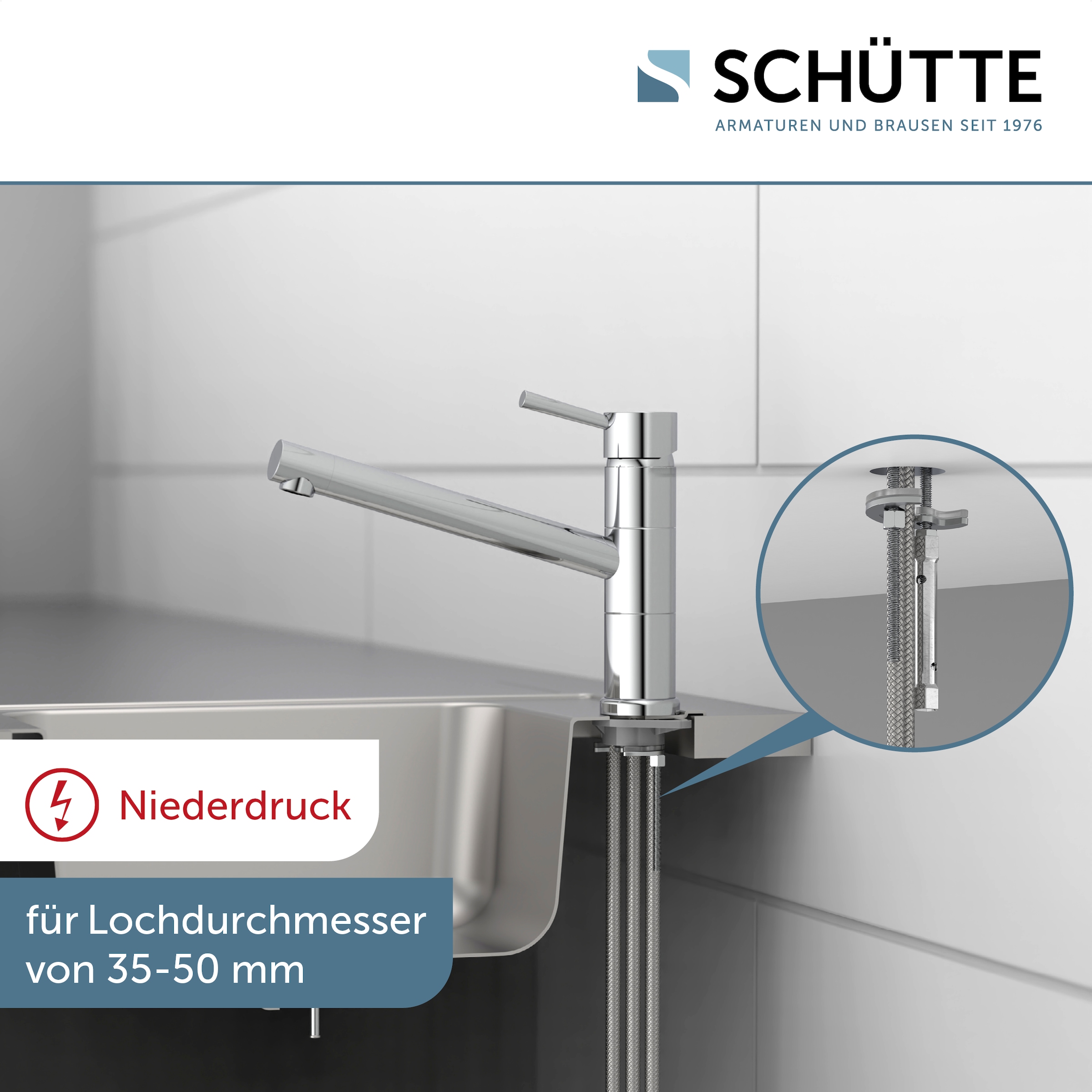 Schütte Spültischarmatur »UNICORN« Niederdruck Armatur Küche, 150° schwenkbar, Verbrühschutz Chrom