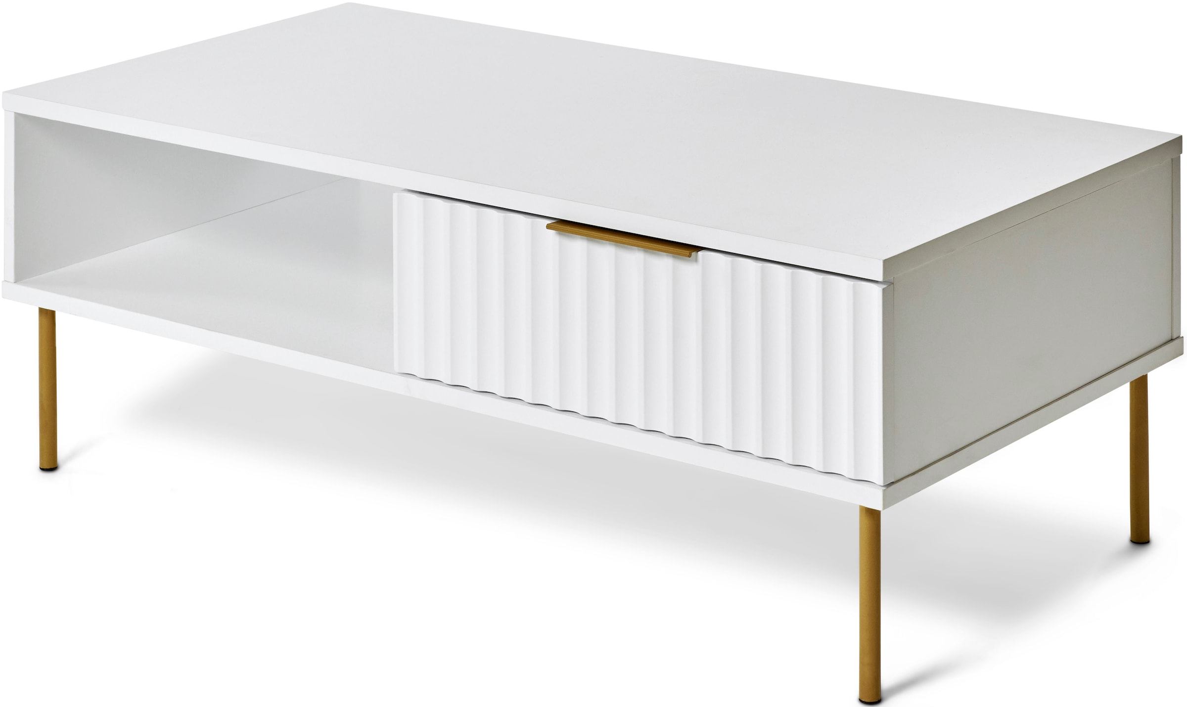 Jahnke Couchtisch »CARVE COFFEE SK« 1 Stk. tlg. Couchtisch mit Schublade und Fach, Gold-Look, raffiniertes Design