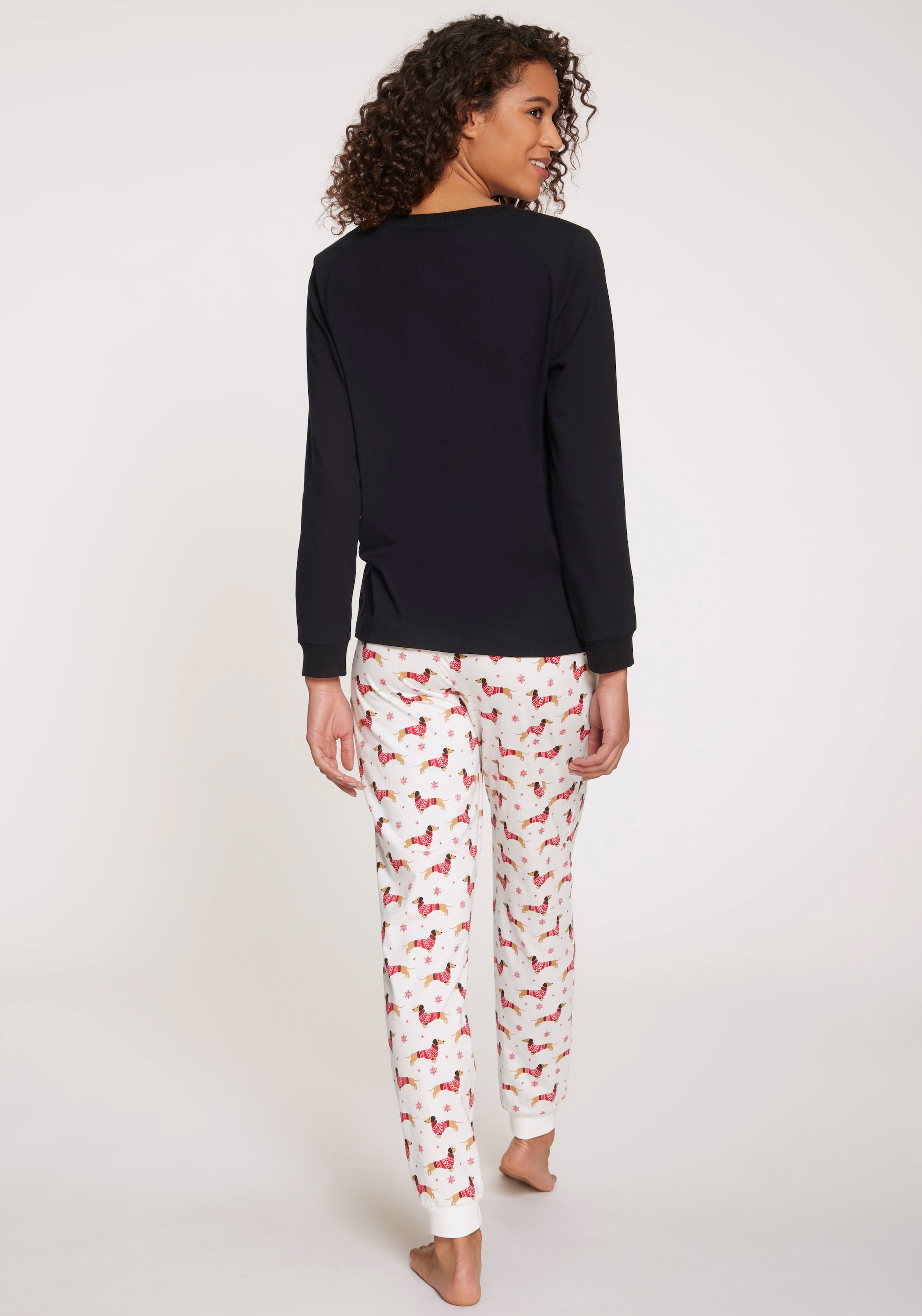 LASCANA Pyjama, (Set, 2 tlg.), mit süssem Dackel-Motiv