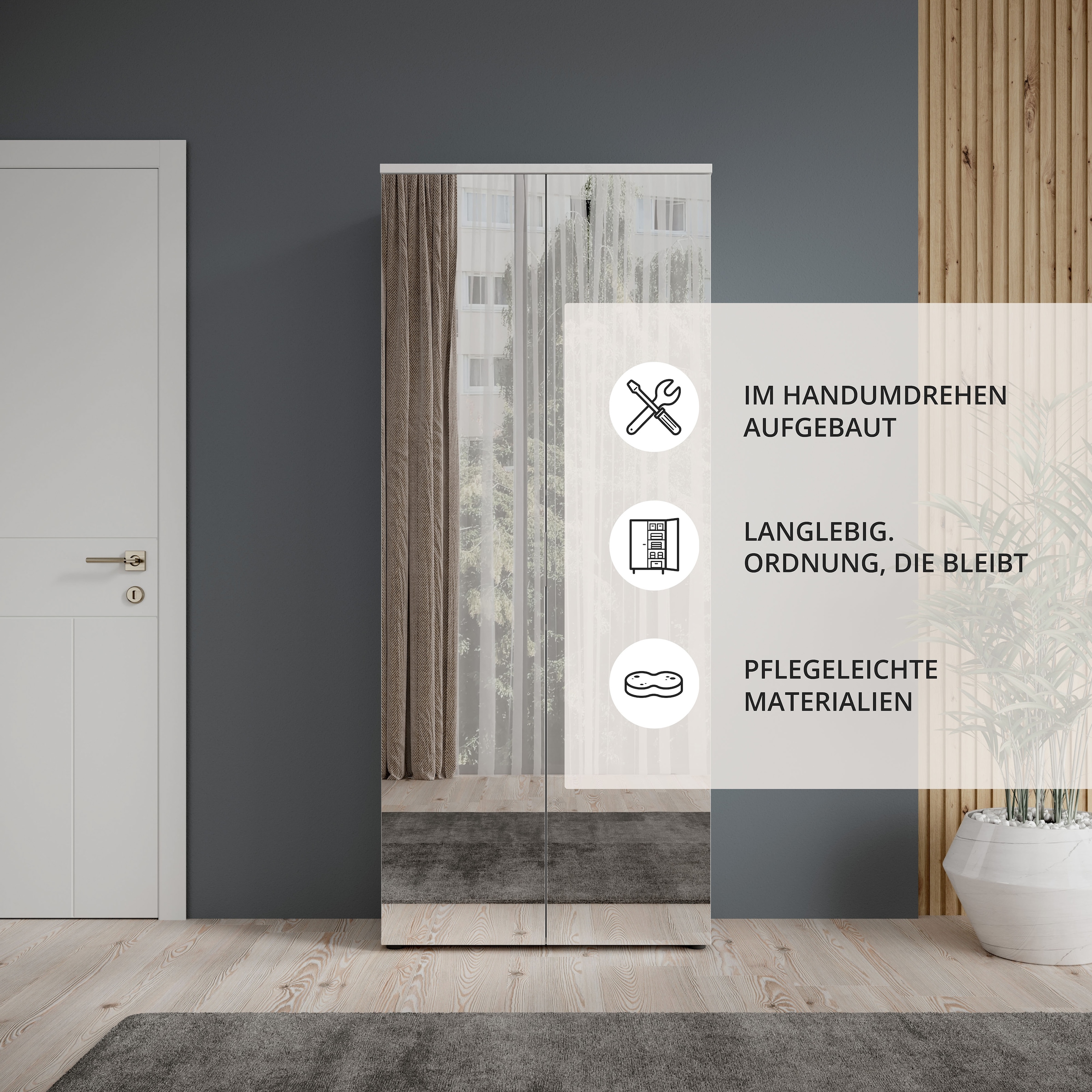 HBZ Schuhschrank »Lincoln mit Spiegel, BxHxT 80x190x35 cm« 1 Stk. tlg. Schuhschrank mit 2 Spiegeltüren, 9 Einlegeböden, 2 feste Böden