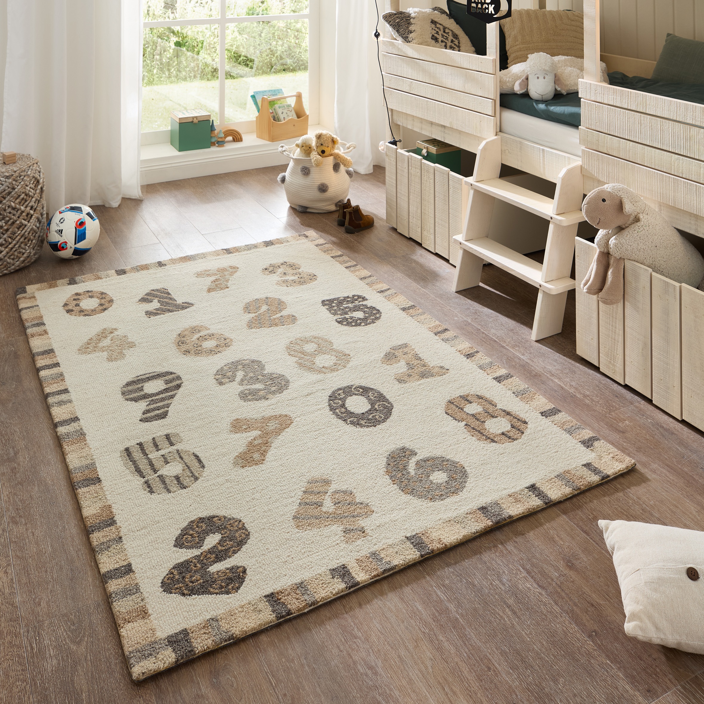 Image of THEKO Kinderteppich "Gaia Kids Numbers" rechteckig 10 mm Höhe getuftet, reine Schurwolle, Motiv Zahlen, Kinderzimmer