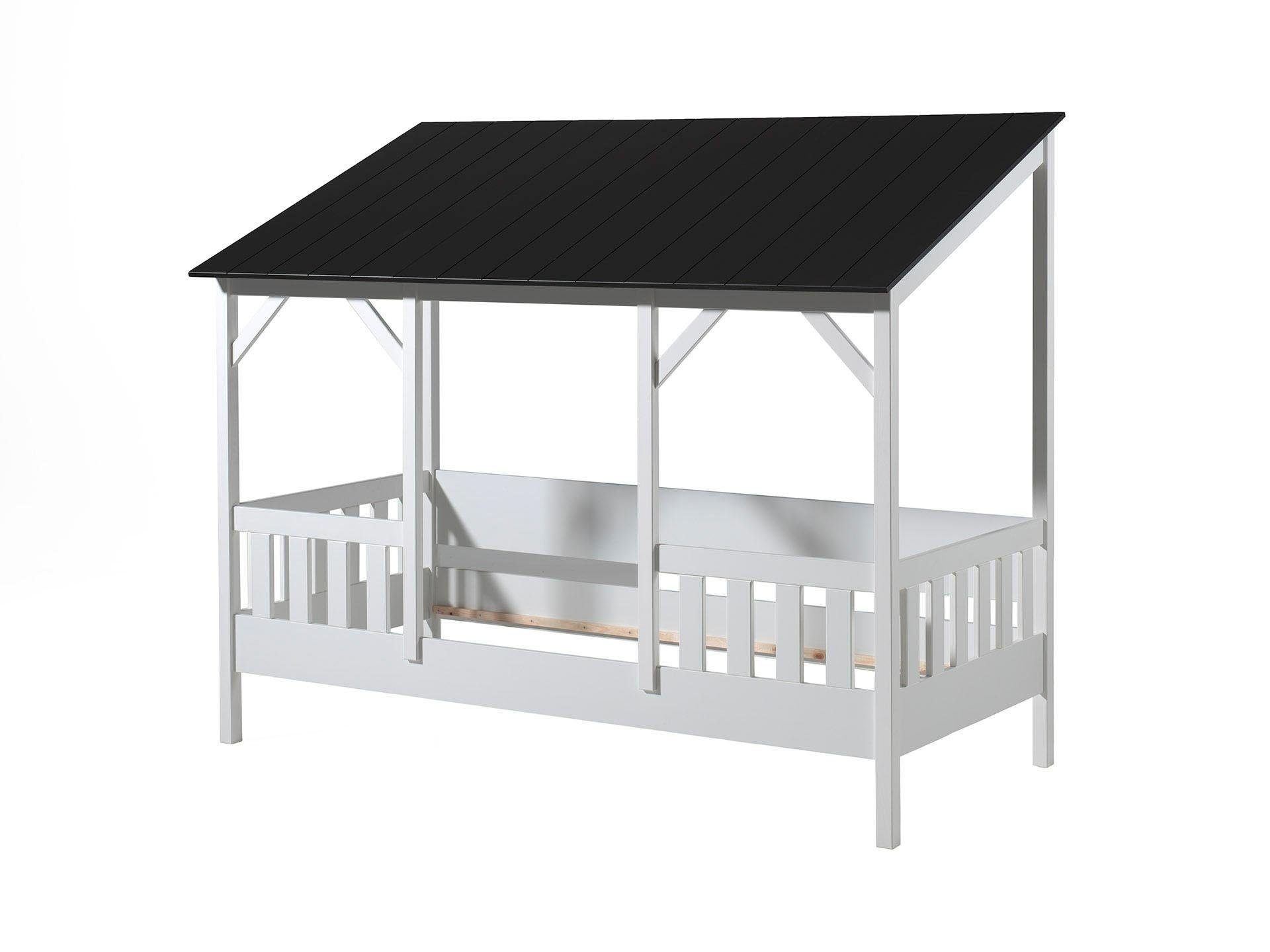 Vipack Kinderbett »Hausbett, aus MDF und Massivholz, Dach schwarz oder weiss« B/H/T ca. 214,2x174x105,3cm, inkl. umlaufende Umrandung,  wahlweise mit oder ohne Bettschublade auf Rollen