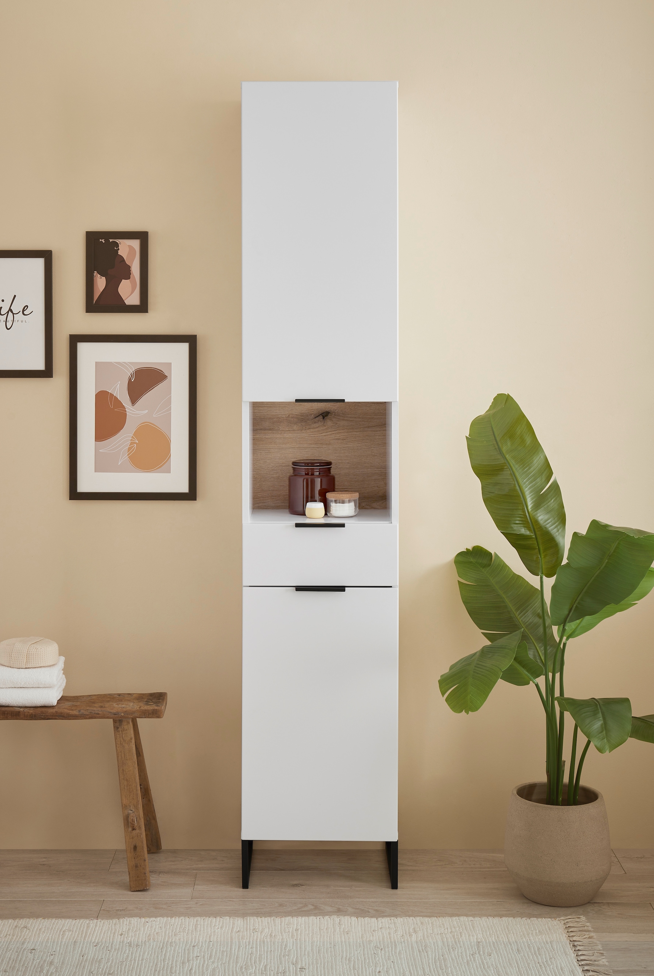 BASIC by Balculina Armoire haute »Denver Hochschrank, Badezimmerschrank BxHxT 38x195x32« 1 cuis tlg. Largeur 38 cm, porte montable G/D, Softclose