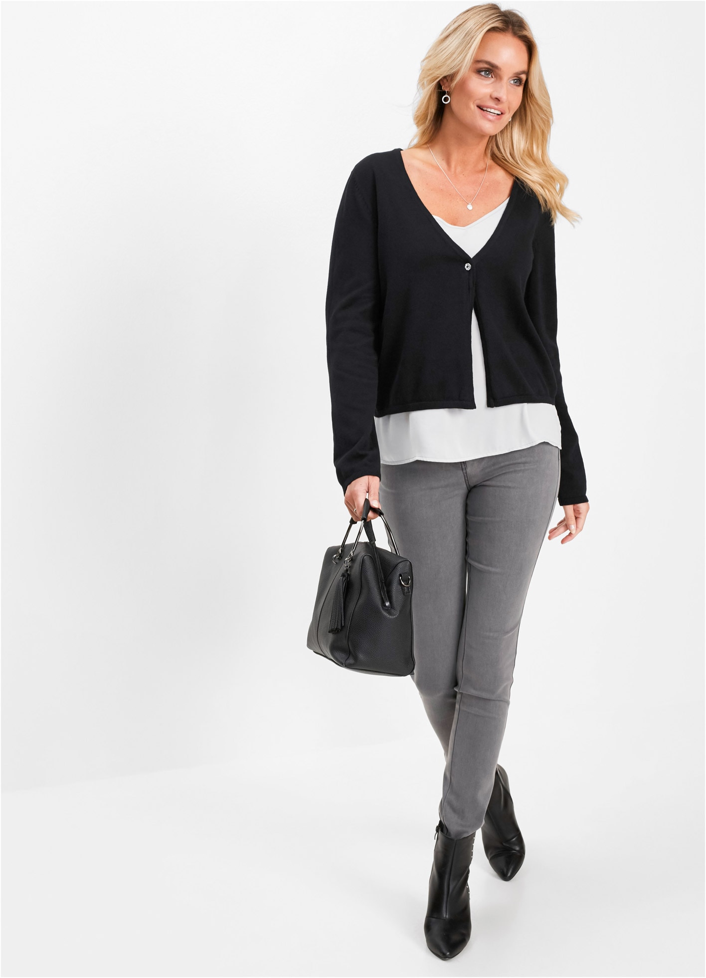 bonprix Strickjacke 1 bequeme Passform, klassischer Stil, aus Baumwolle und Polyamid
