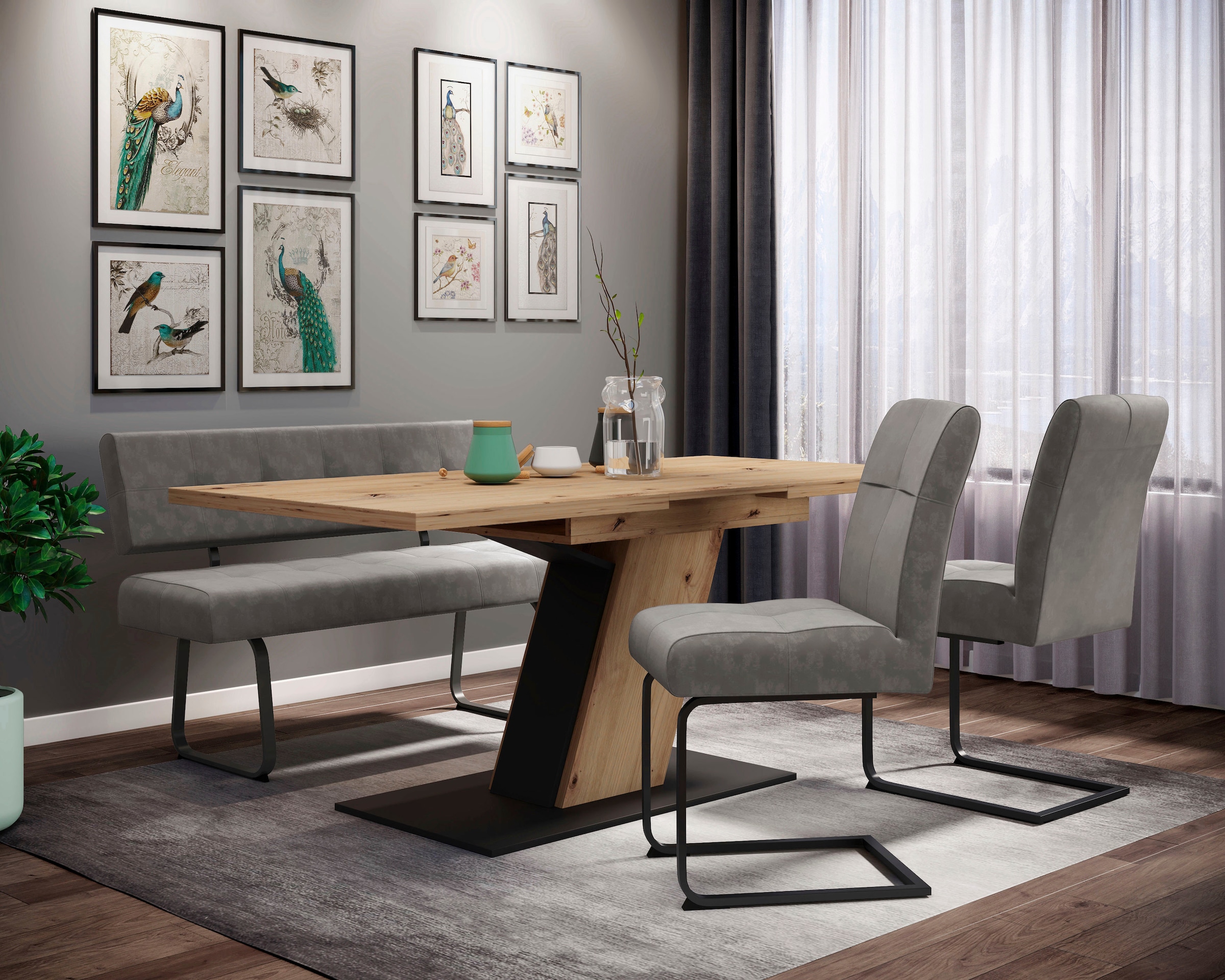 Image of HELA Essgruppe "Luise I G Tisch Sitzbank Stühle" Set, 4 Stk. tlg. Ausziehtisch 140 - 180 cm Esszimmer Bestseller