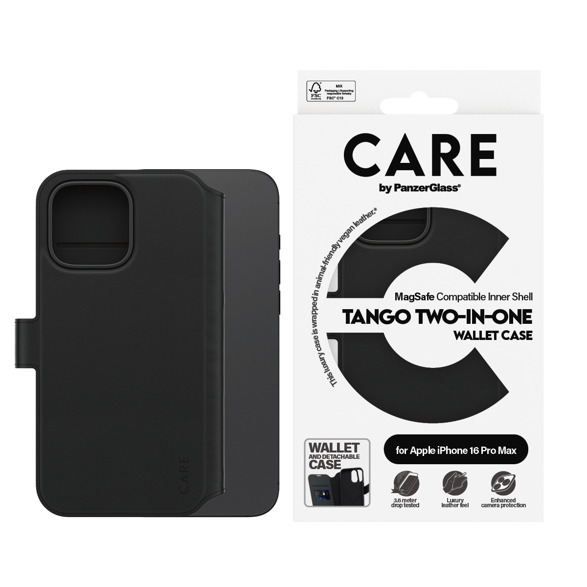 Image of CARE by PanzerGlass Handyhülle "Case Feature Tango 2-in-1 Wallet Case Apple iPhone 16 Pro Max" Backcover, Schutzhülle, Handyschutzhülle, Case, Schutzcase, stossfest