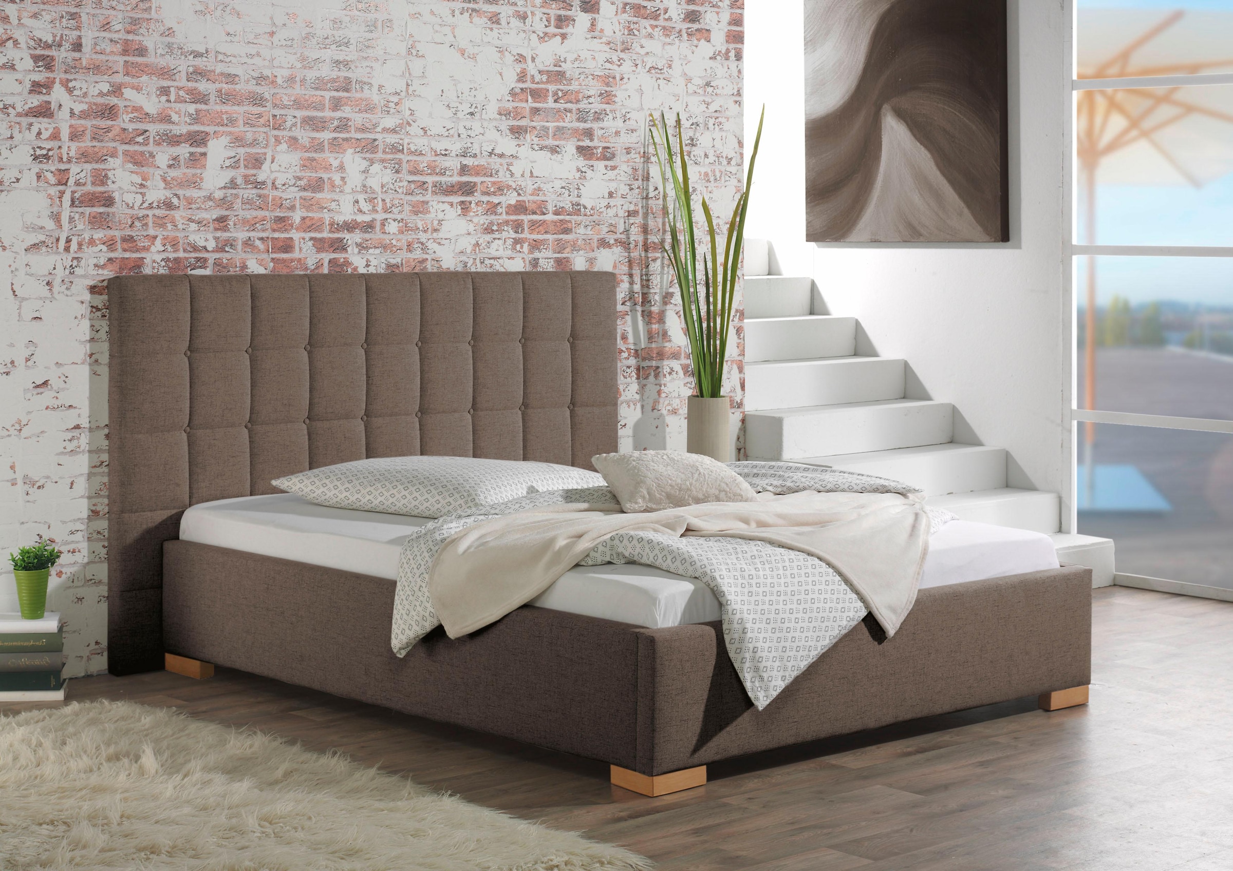Maintal Lit rembourré »Cueno« avec et sans matelas en 2 versions, matelassage avec piqûres à boutons
