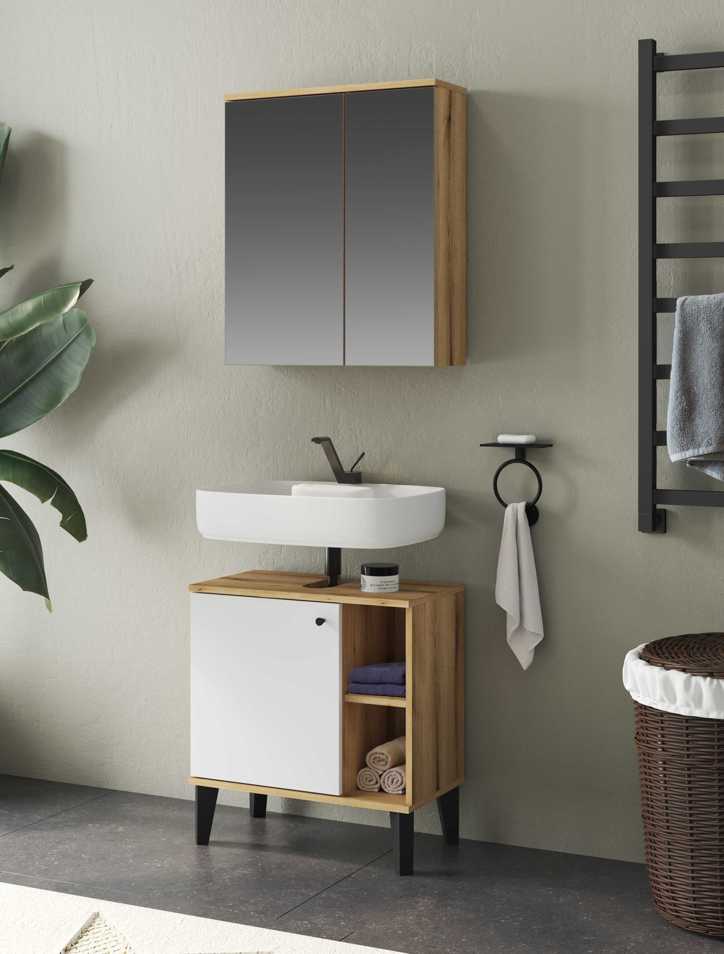 Home affaire Ensemble de meubles de salle de bain »OSLO, Bad im skandinavischen Design, 2-teiliges Badezimmer« Ensemble, 2 cuis tlg.
