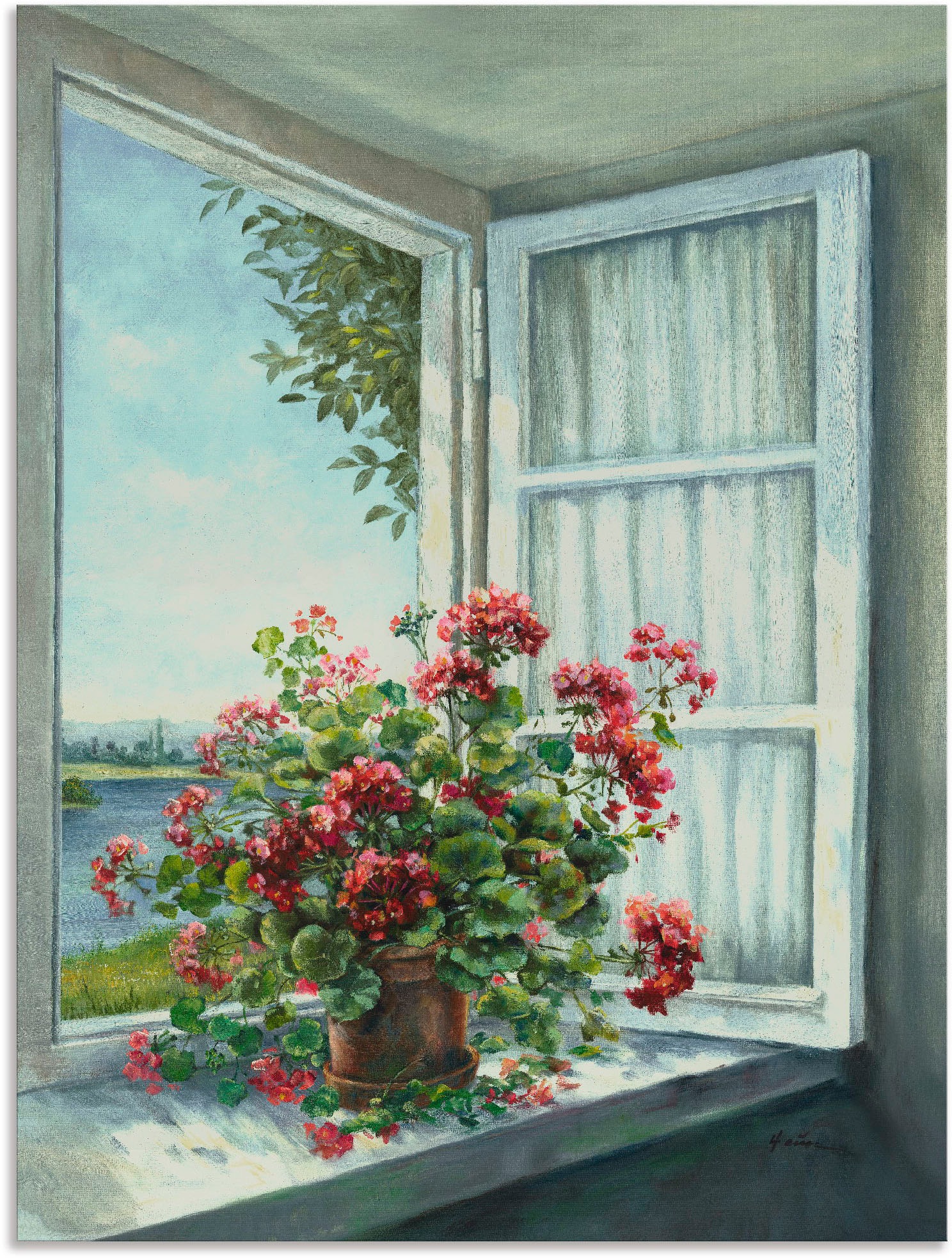 Image of Artland Wandbild »Geranien am Fenster«, Blumen, (1 St.), in vielen Grössen & Produktarten - Alubild / Outdoorbild für den Aussenbereich, Leinwandbild, Poster, Wandaufkleber / Wandtattoo auch für Badezimmer geeignet bei Ackermann Versand Schweiz