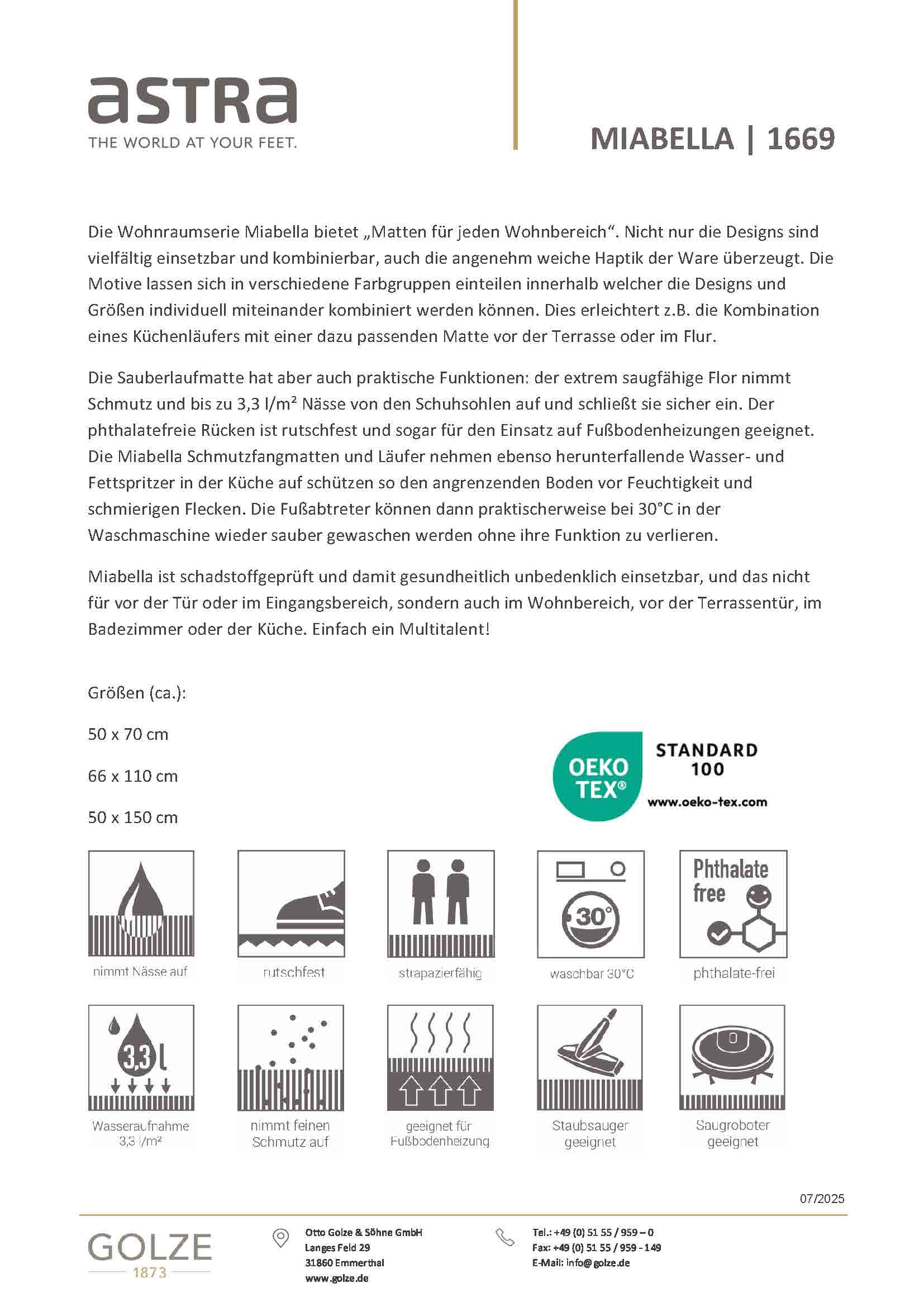 ASTRA Chemin de cuisine »Miabella 1669« Rectangulaire 7 mm Höhe waschbar