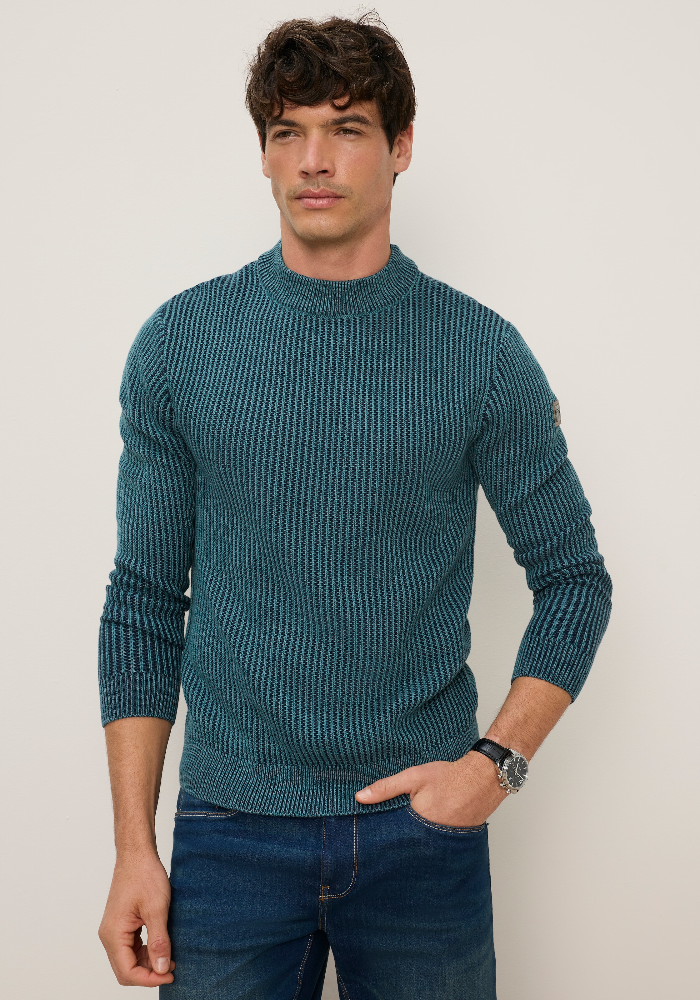 Image of Mans World Stehkragenpullover "Neue Kollektion Highlight 2-farbiger Struktureffekt" Strickmaterial, mit Rippbündchen am Ausschnitt, regular fit