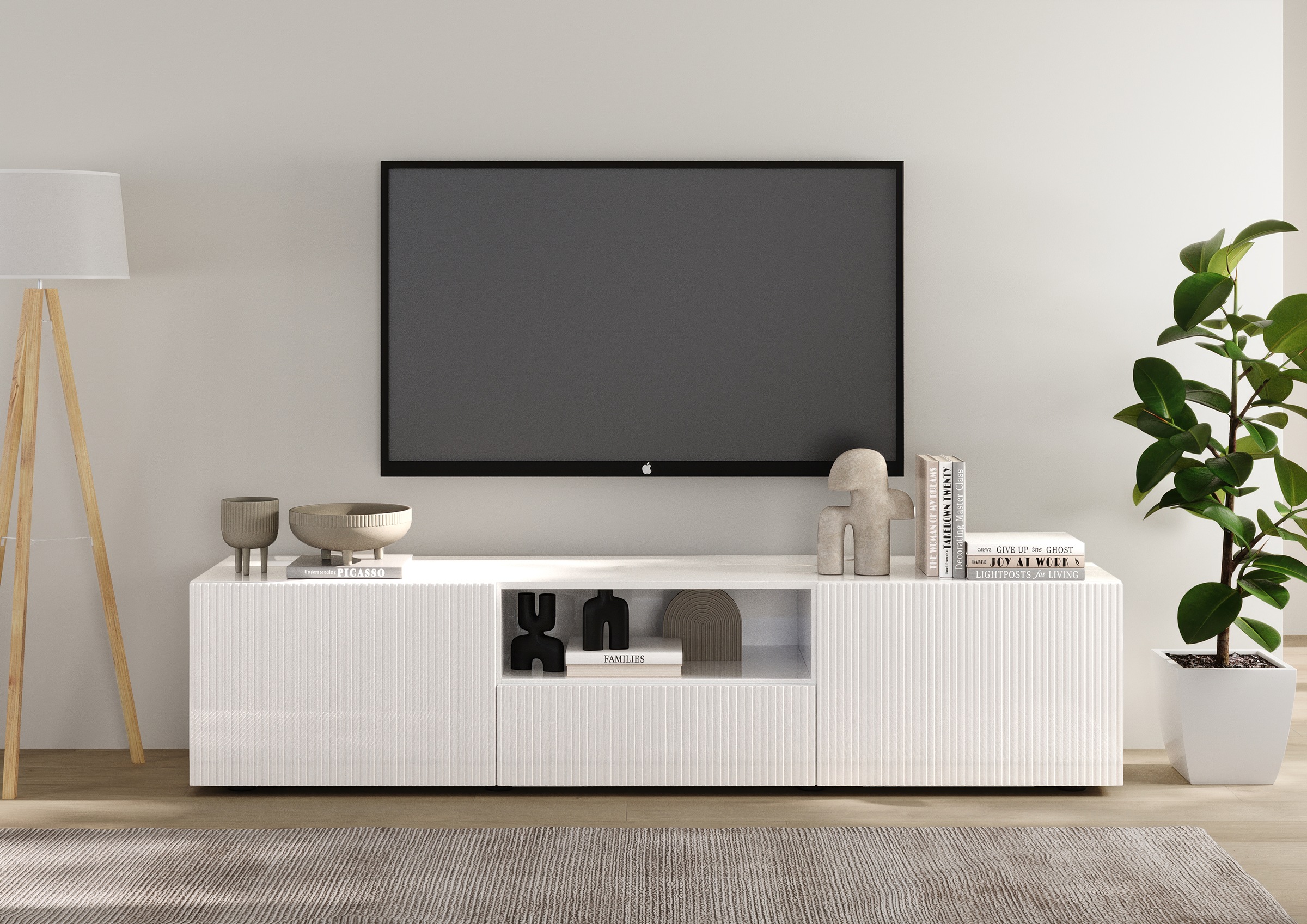 Image of Home affaire Lowboard "Rio Breite 181 cm, TV-Board 2 Türen u. 1 Schubkasten, TV-Schrank" geriffelte MDF-Fronten, modern u. elegant, Kabelführung, viel Stauraum