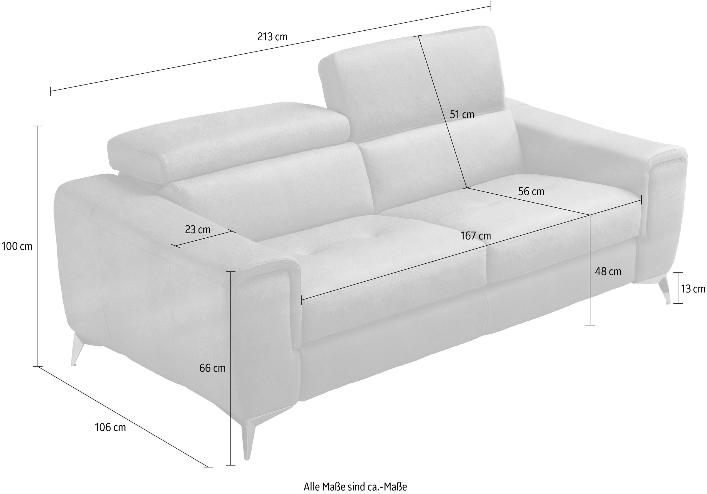 Egoitaliano 2,5-Sitzer »Francine, Designsofa, Loungesofa«, Kopfteile manuell verstellbar, mit edlen Metallfüssen