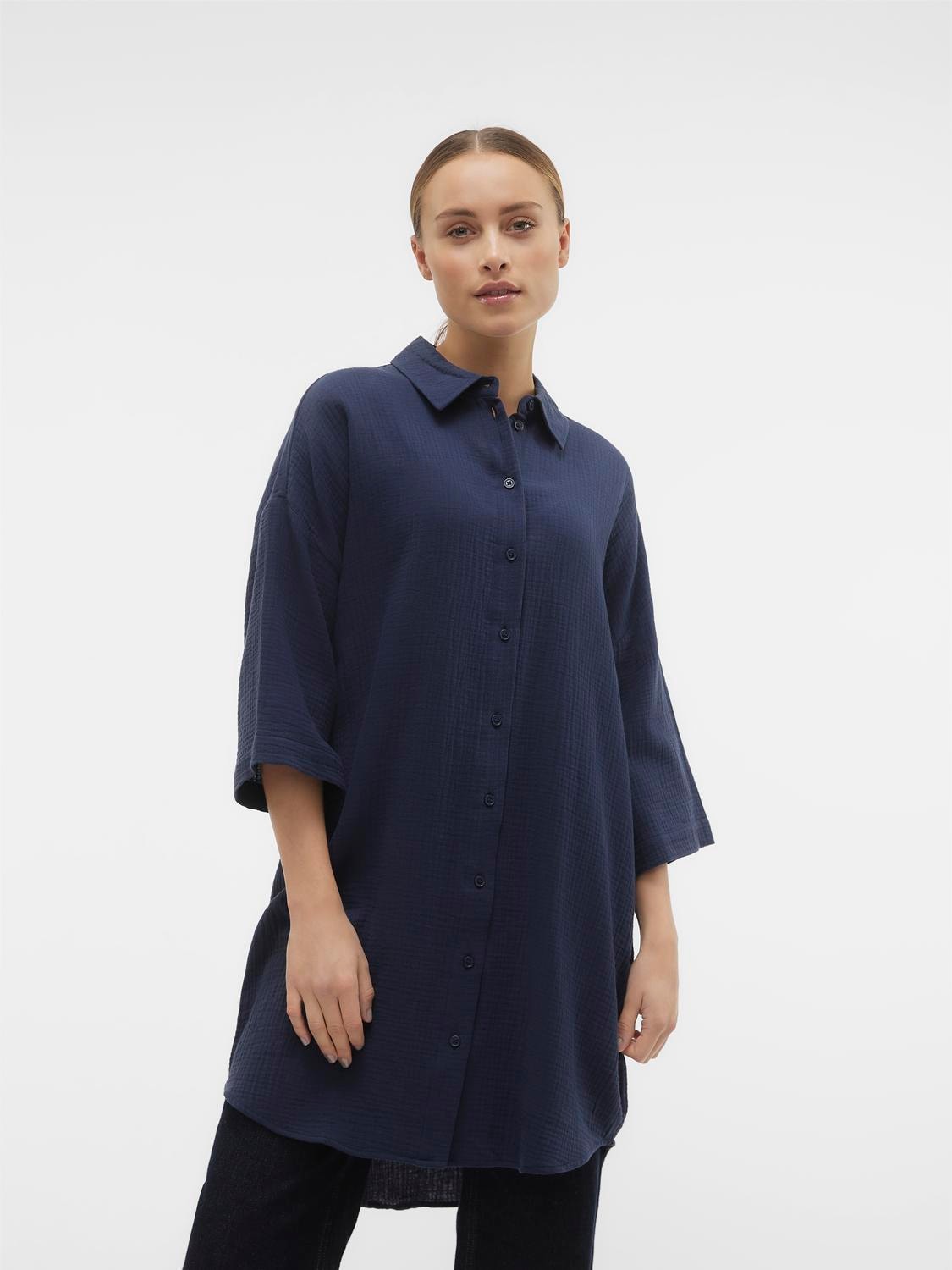 Hemdblusenkleid »VMNATALI 3/4 LONG OVERSHIRT NOOS«, mit 3/4 Ärmel