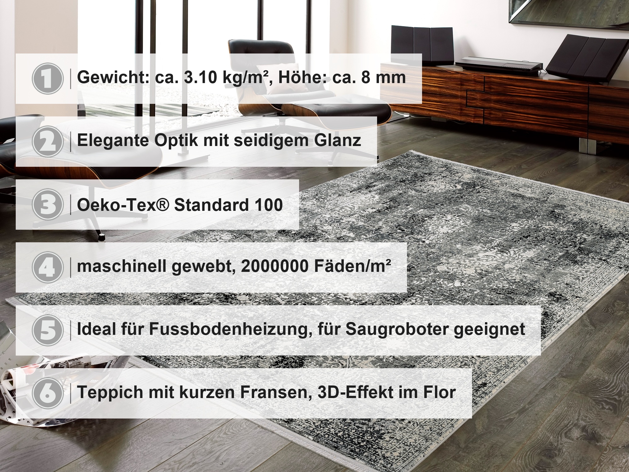 OCI DIE TEPPICHMARKE Tapis »BESTELLER CAVA« Rond 8 mm Höhe viscose brillante, avec franges, structure haute basse, vintage, salon