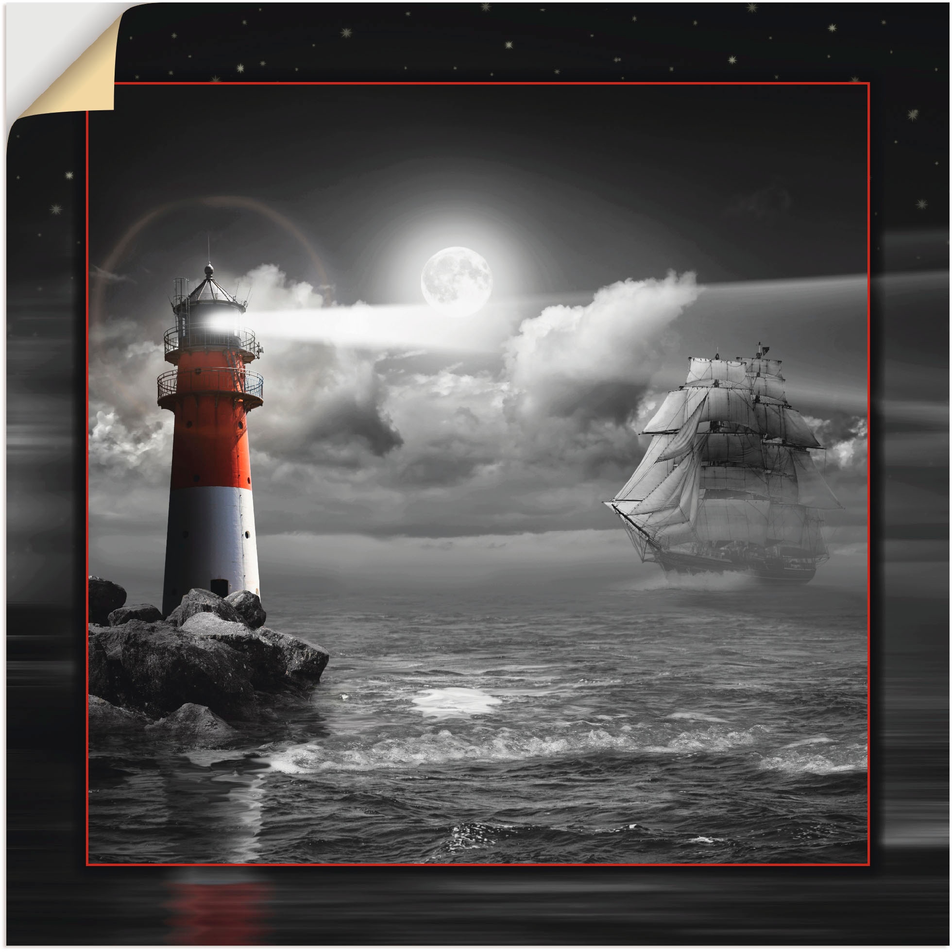 versch. im oder St.), kaufen Alubild, Poster »Leuchtturm Mondschein«, Segelschiff und Wandaufkleber (1 Leinwandbild, Wandbild Artland in als Küste, Grössen