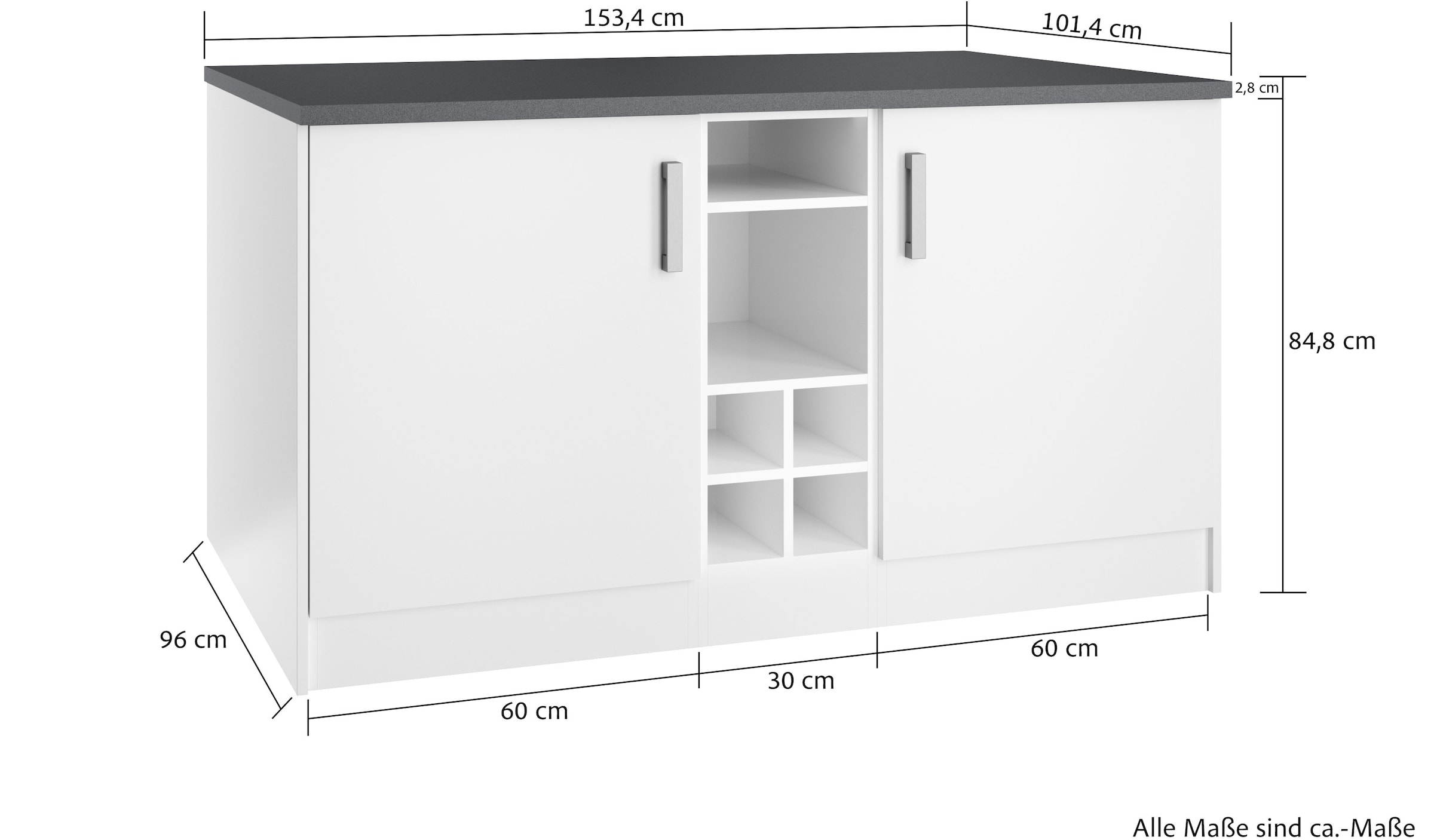 KOCHSTATION Kücheninsel »KS-Toronto« Breite 153 cm, MDF-Fronten, Flaschenregal