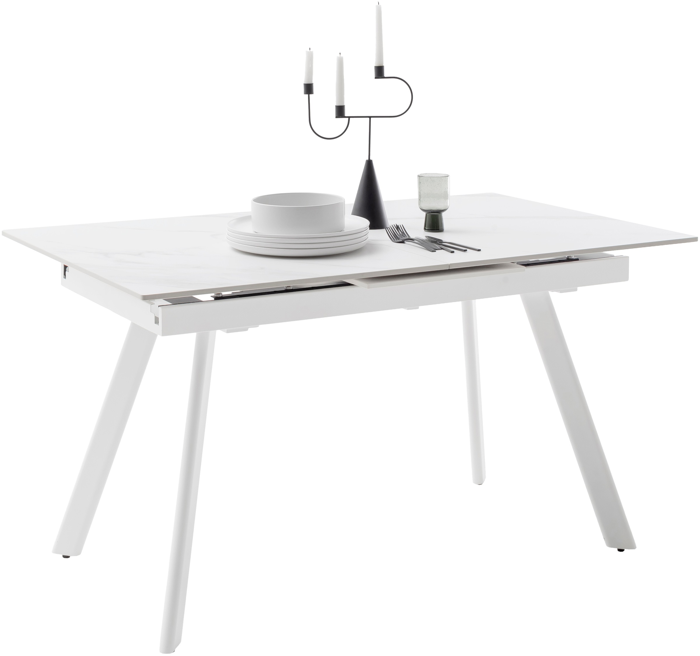 MCA furniture Esstisch »PARENZO Auzugtisch 140-180 cm weiss marmoriert - bis 8 Personen«, (1 St.), Keramik, Metall weiss, Synchronauszug, ausziehbar, 6-8 Personen