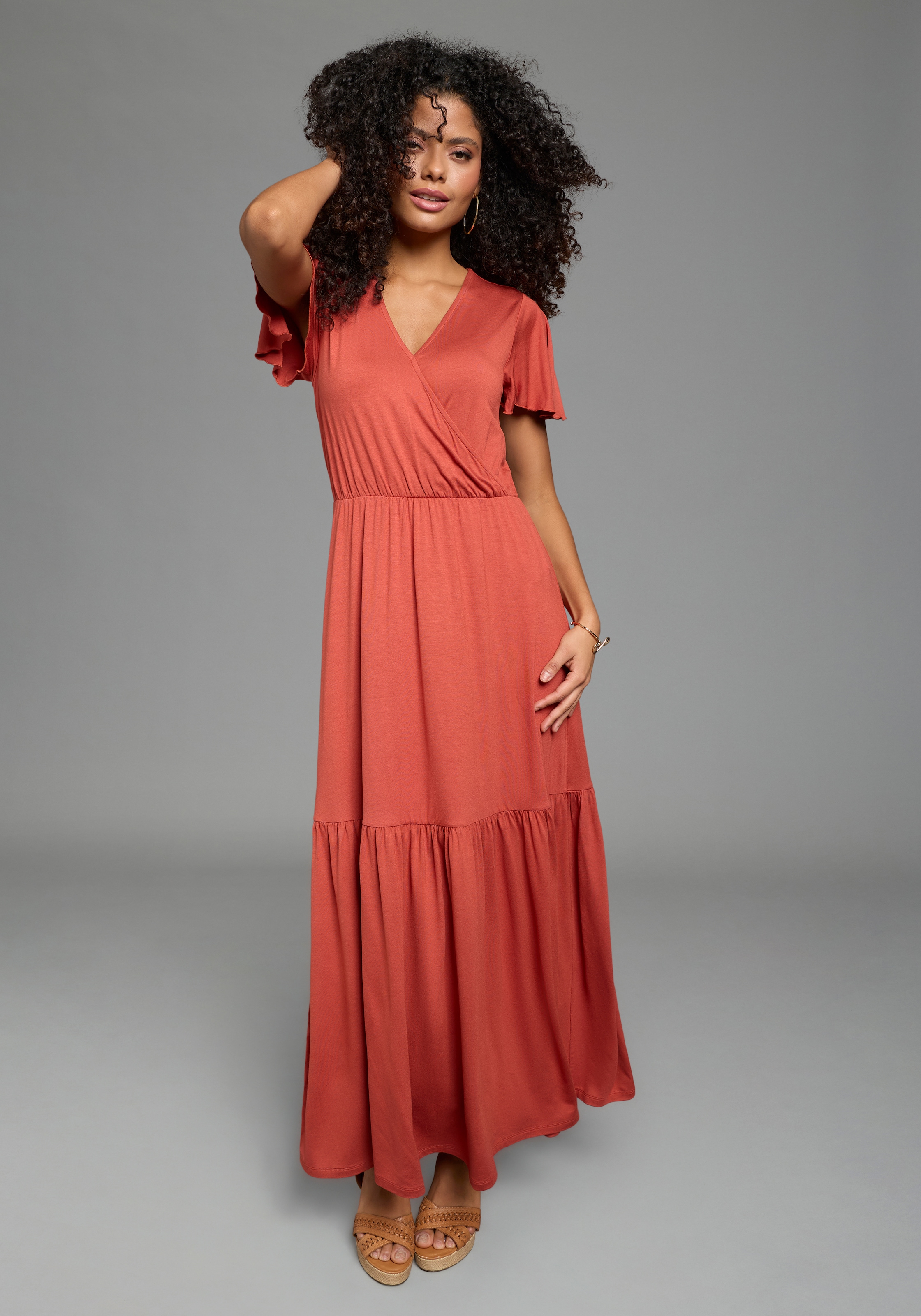 Laura Scott Sommerkleid langer Schnitt, für warme Tage, aus Single Jersey, mit Flügelärmeln