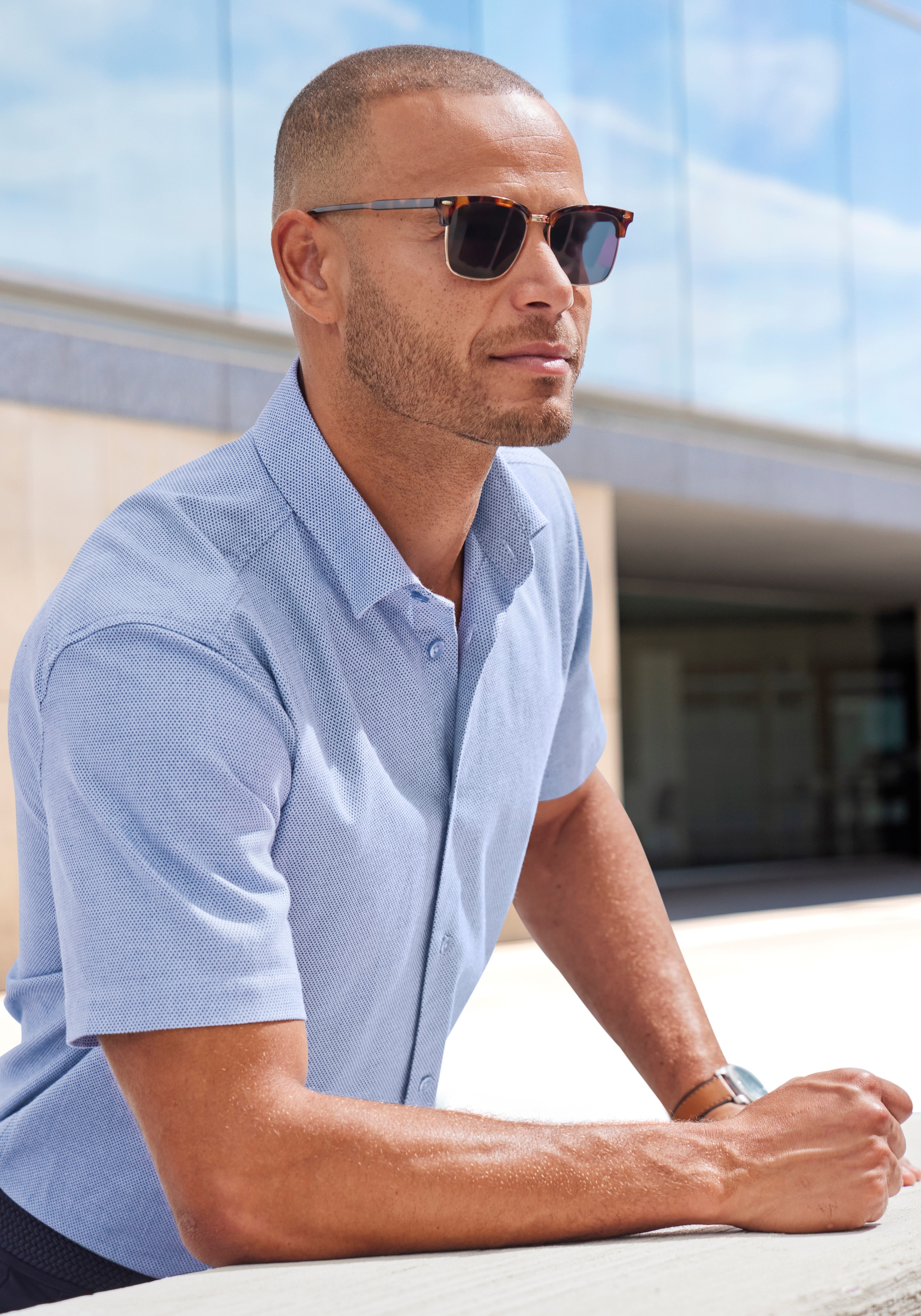 H.I.S Chemise à manches courtes »Regular-fit« chemise jacquard élastique à manches courtes, facile d'entretien en mélange de coton