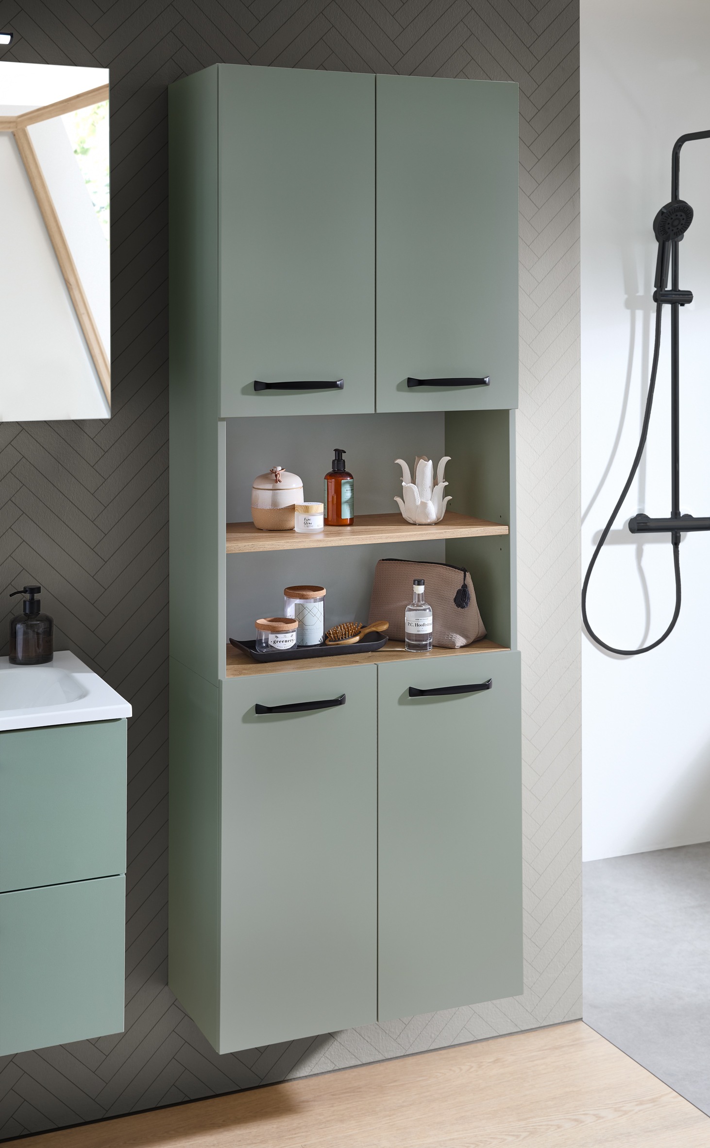 Saphir Armoire haute »Quickset 500, Badschrank 61,6 cm breit, 4 Türen« 4 étagères, 1 compartiment ouvert, armoire haute de salle de bain