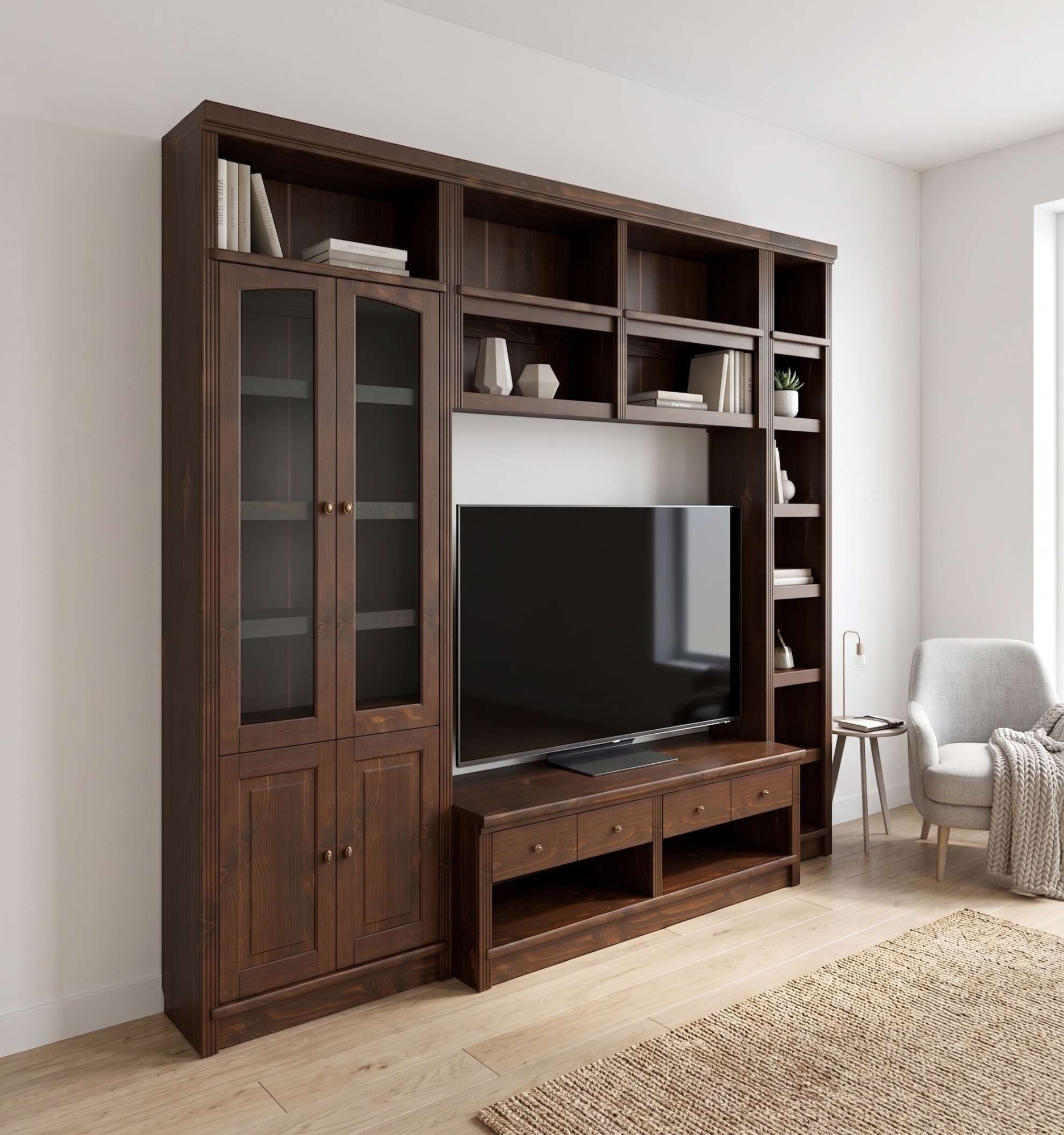 Image of GOODproduct Wohnwand "Soeren, 1 TV-Lowboard, 1 Wandregal, 1 Bücherregal, 1 Vitrine" Set, 4 Stk. tlg.