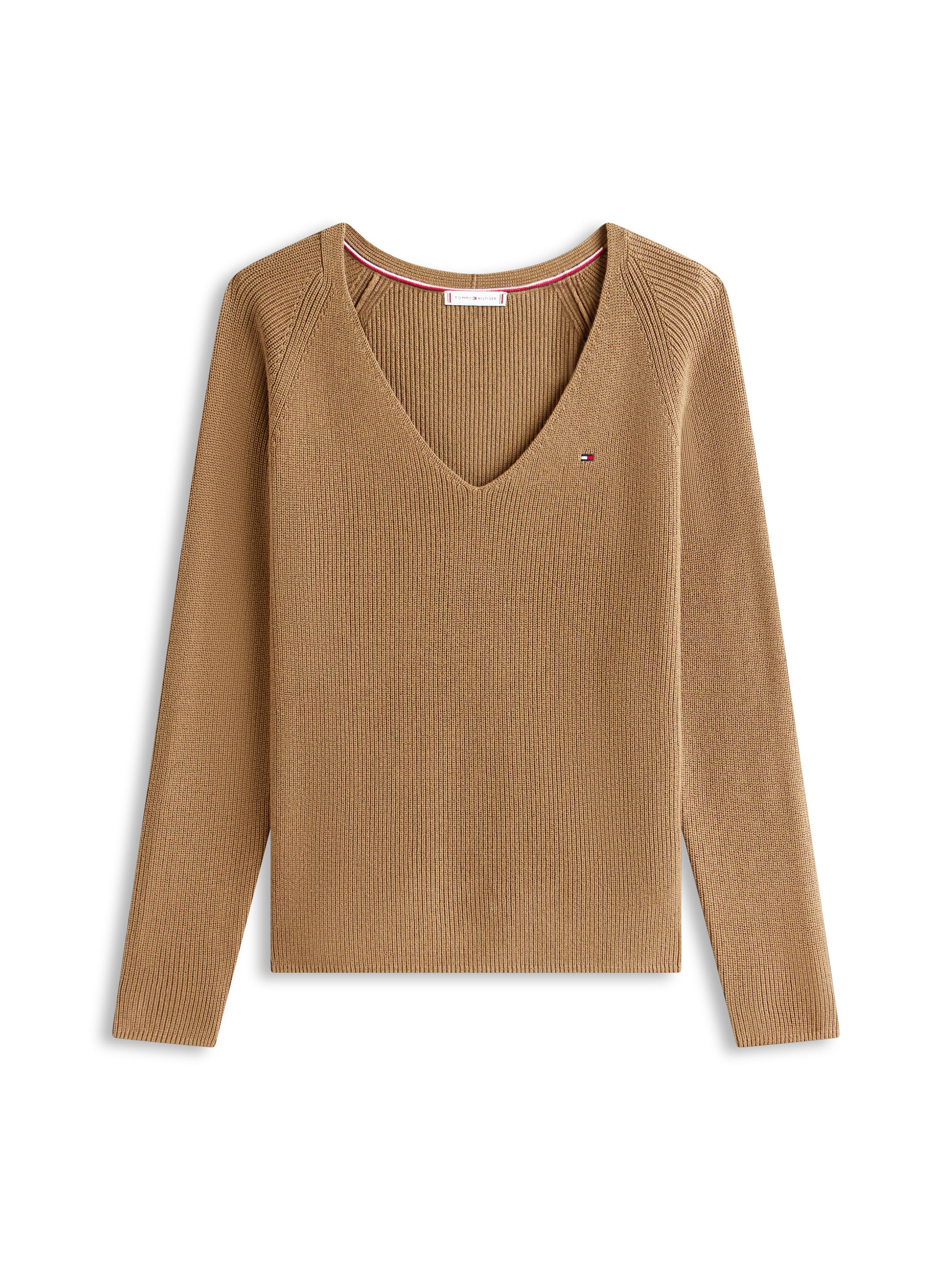 Tommy Hilfiger Strickpullover »CO CARDI STITCH V-NK LS« mit Logostickerei