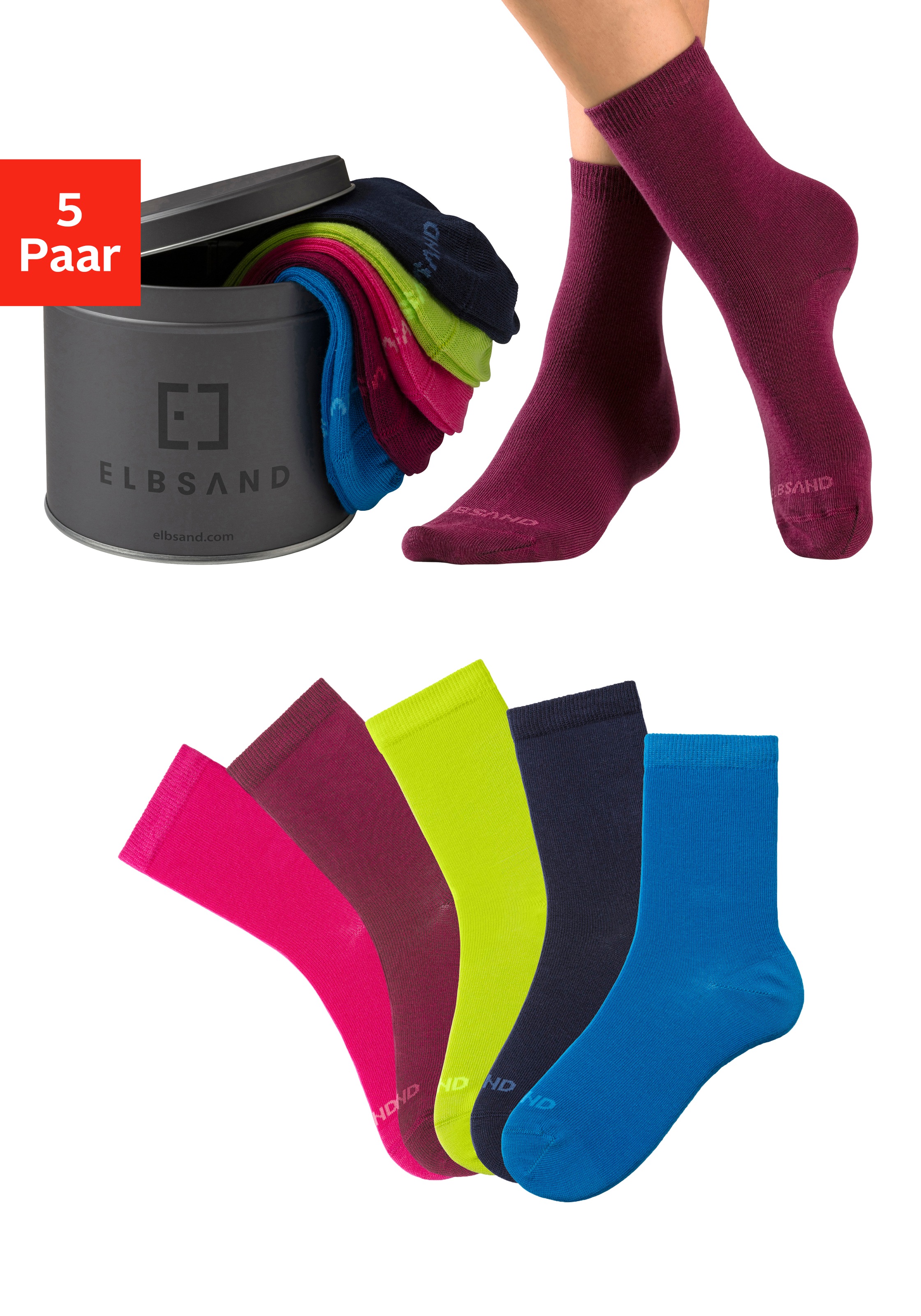 Image of Elbsand Socken Dose, 5 Stk. tlg. verpackt in praktischer Metalldose