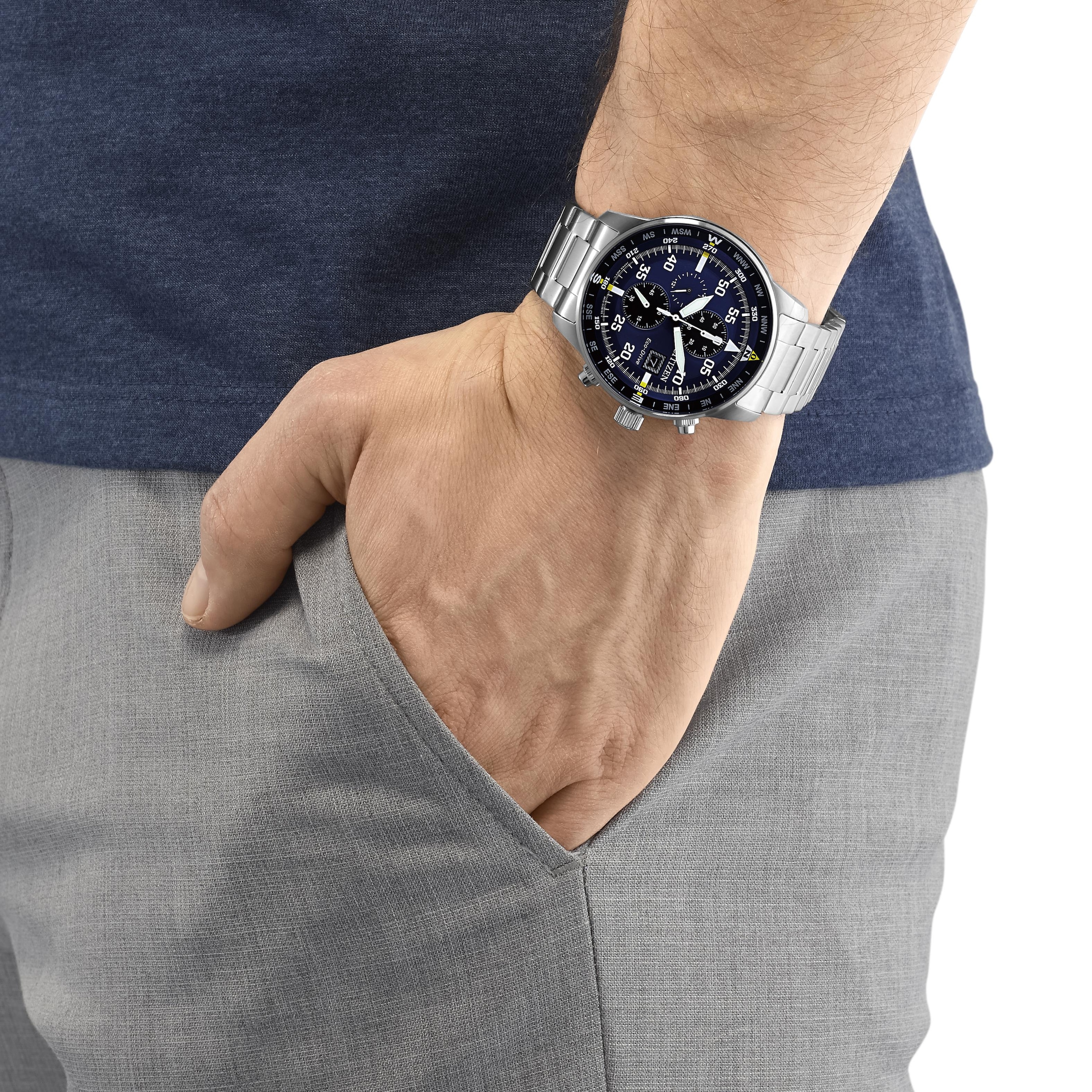 Citizen Chronograph Armbanduhr, Herrenuhr, Solar, Stoppfunktion, Edelstahlarmband