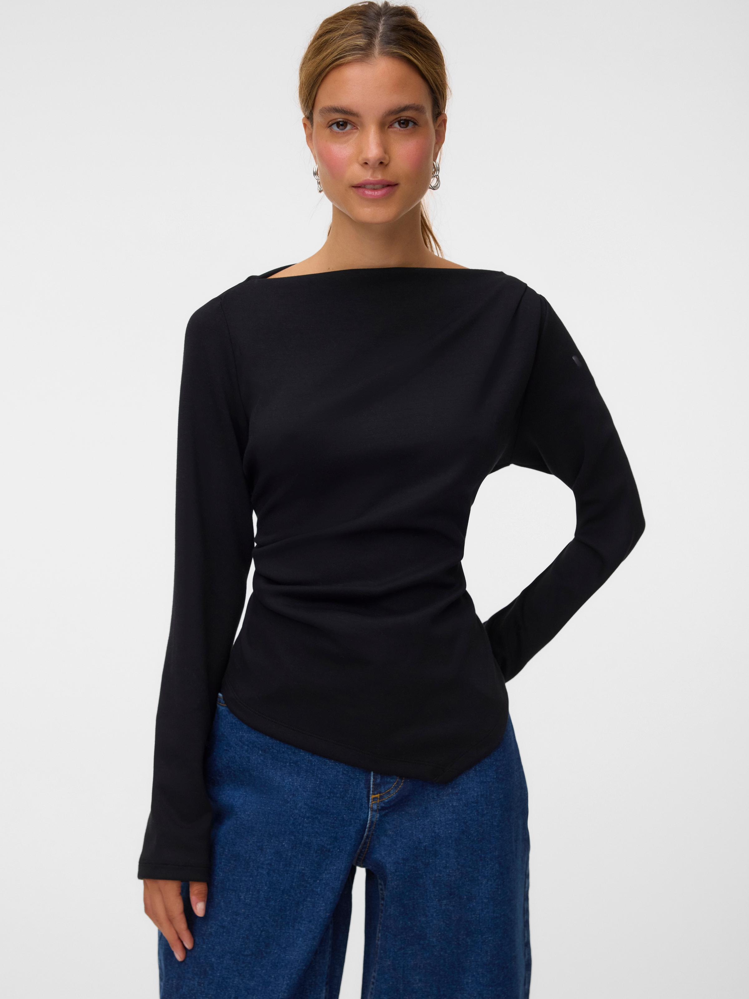 Image of Vero Moda Langarmshirt "VMMILLE LS BOATNECK SHORT TOP JRS NOOS" Materialmix, regular fit