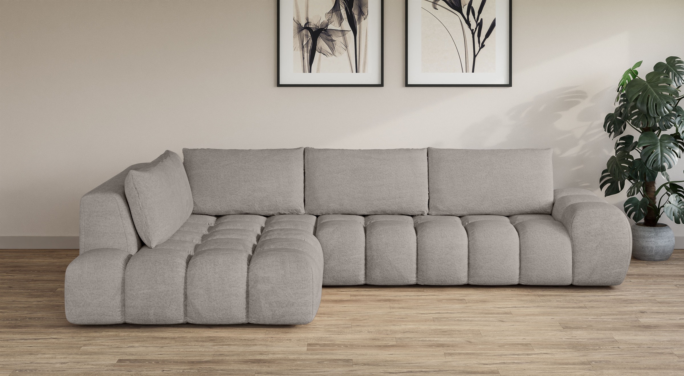 Image of GOODproduct Ecksofa "AZITA L-Form, XXL 352 cm Designsofa in Bubble-Opitk" lose Rückenkissen, traumhafte Steppung