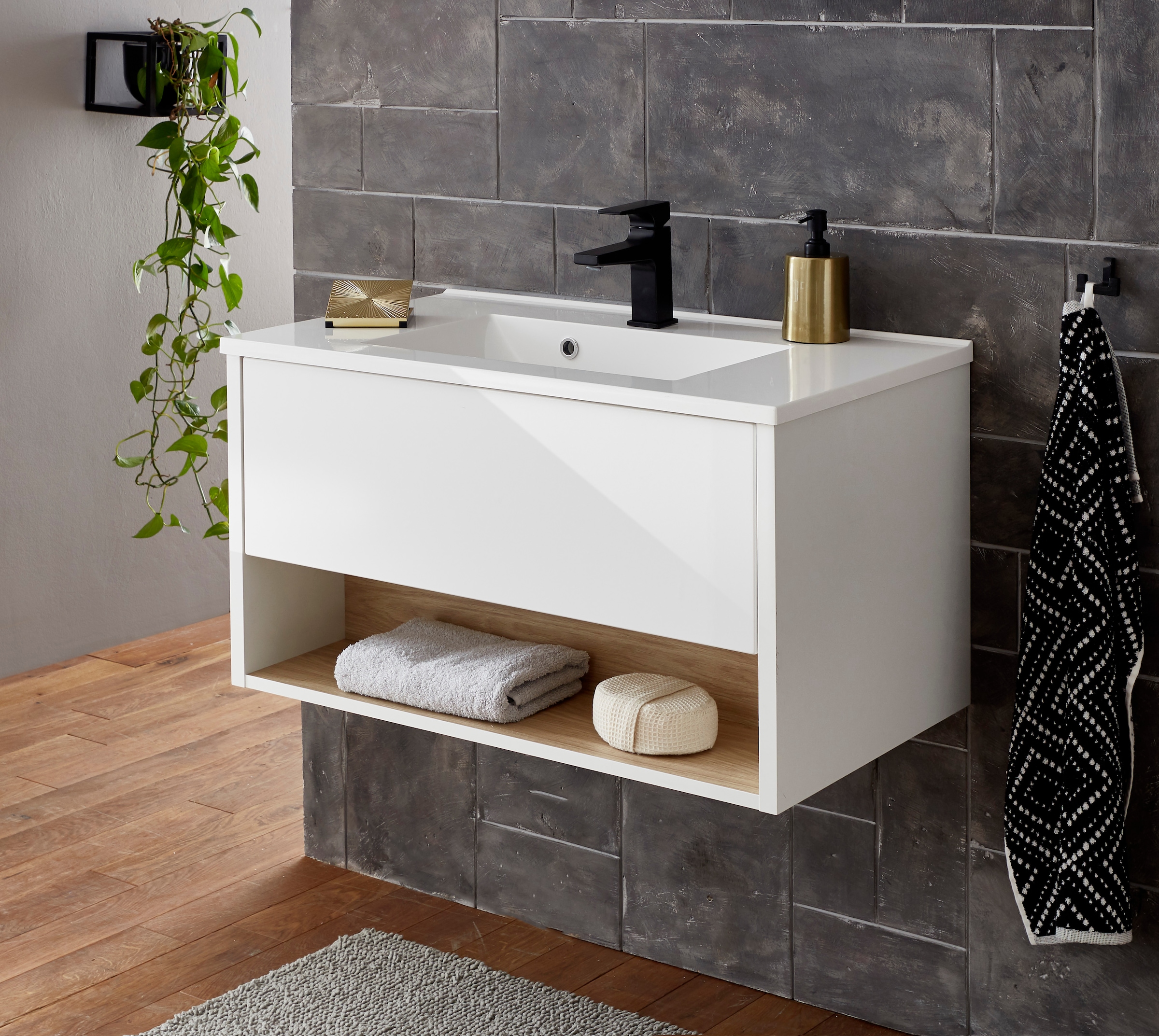 Places of Style Waschtisch »Studio Line, Waschtisch inkl. Waschbecken, modernes Design«, in zwei Farben verfügbar, ausreichend Stauraum