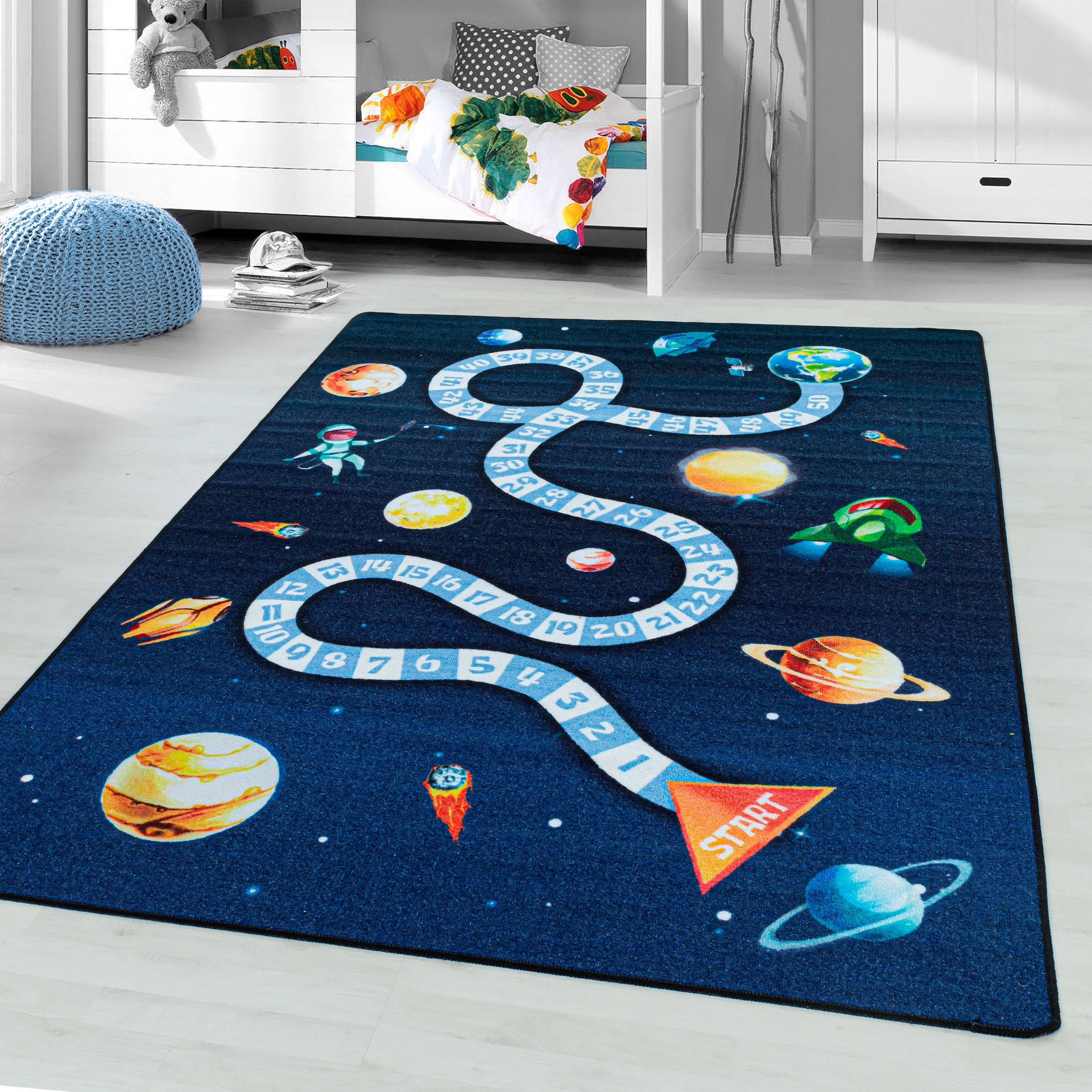 Image of Ayyildiz Teppiche Kinderteppich "PLAY 2910" rechteckig 6 mm Höhe robuster Kurzflor, Weltall, Zahlen Spiele Hüpf Teppich, Kinderzimmer