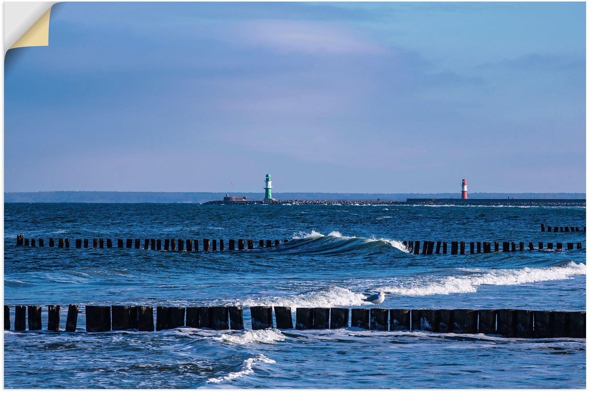 Image of Artland Wandbild »Mole und Buhnen in Warnemünde II«, Meer Bilder, (1 St.), in vielen Grössen & Produktarten - Alubild / Outdoorbild für den Aussenbereich, Leinwandbild, Poster, Wandaufkleber / Wandtattoo auch für Badezimmer geeignet bei Ackermann Versand 