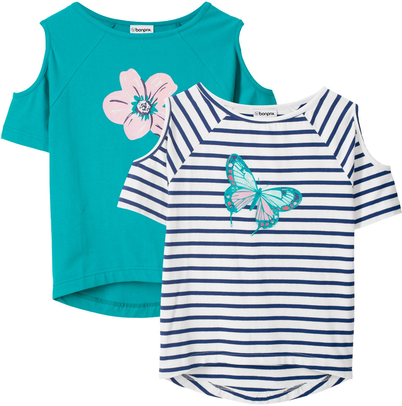 Image of bonprix T-Shirt Packung, 2 Stk. regular fit Passform, Kurzarm, Cold-Shoulder-Design