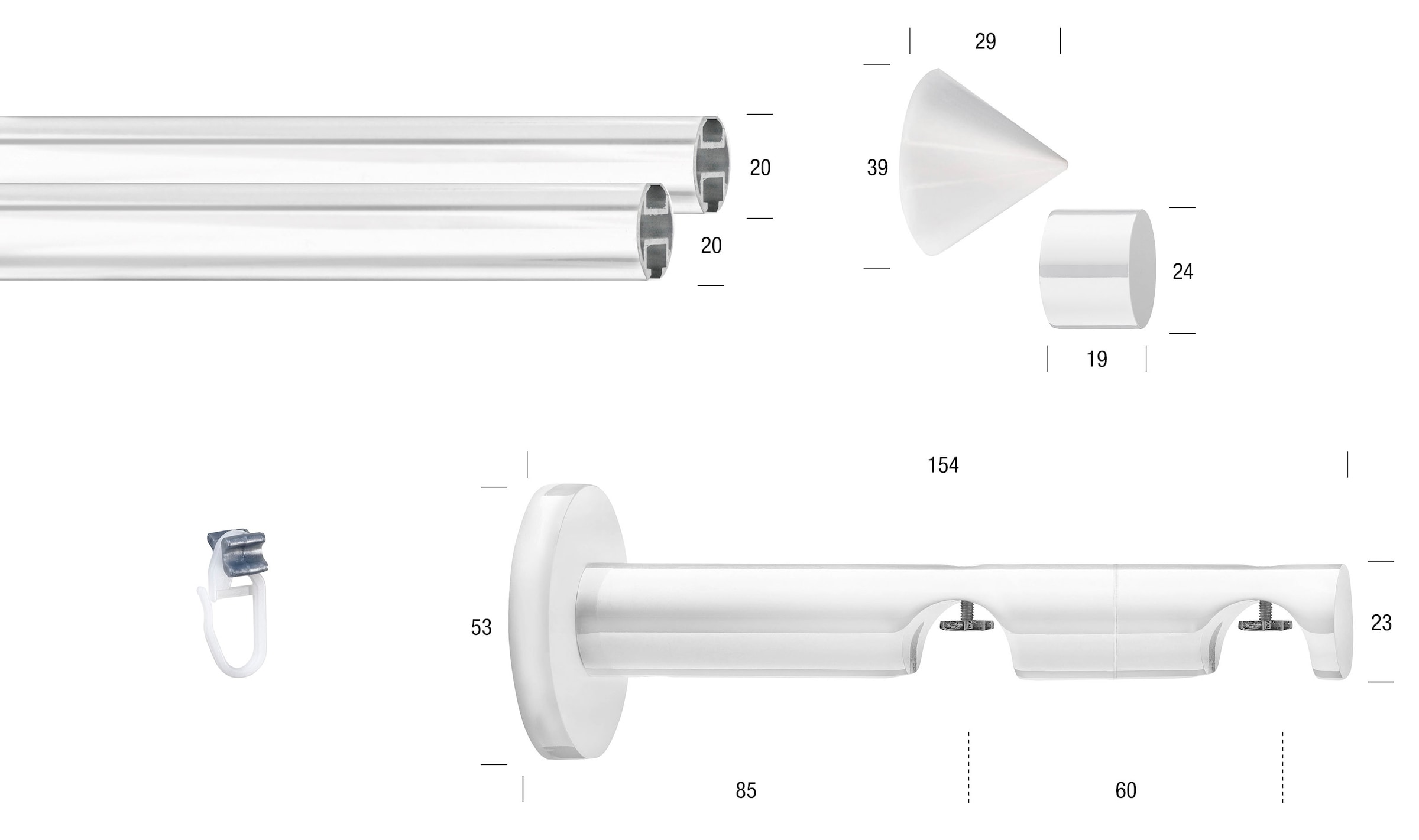 Image of GARESA Gardinenstange "WHITE" Ø 20 mm 2 läufig-läufig Wunschmasslänge Vorhanggarnitur, Innenlauf, verlängerbar, Wandmontage, Endknopf Spitze