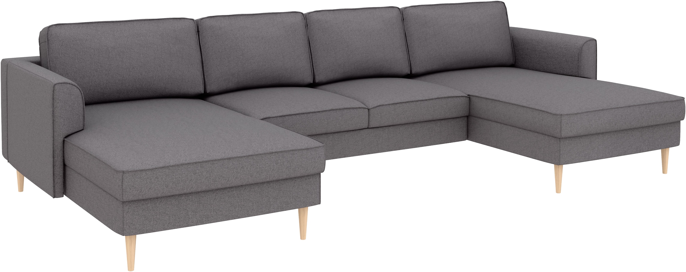Home affaire Wohnlandschaft »Booster, whlw. mit Schlaffunktion & Bettkasten, Fuss Buche lackiert« Sofa in U-Form, Breite 305 cm, in Cord oder Struktur