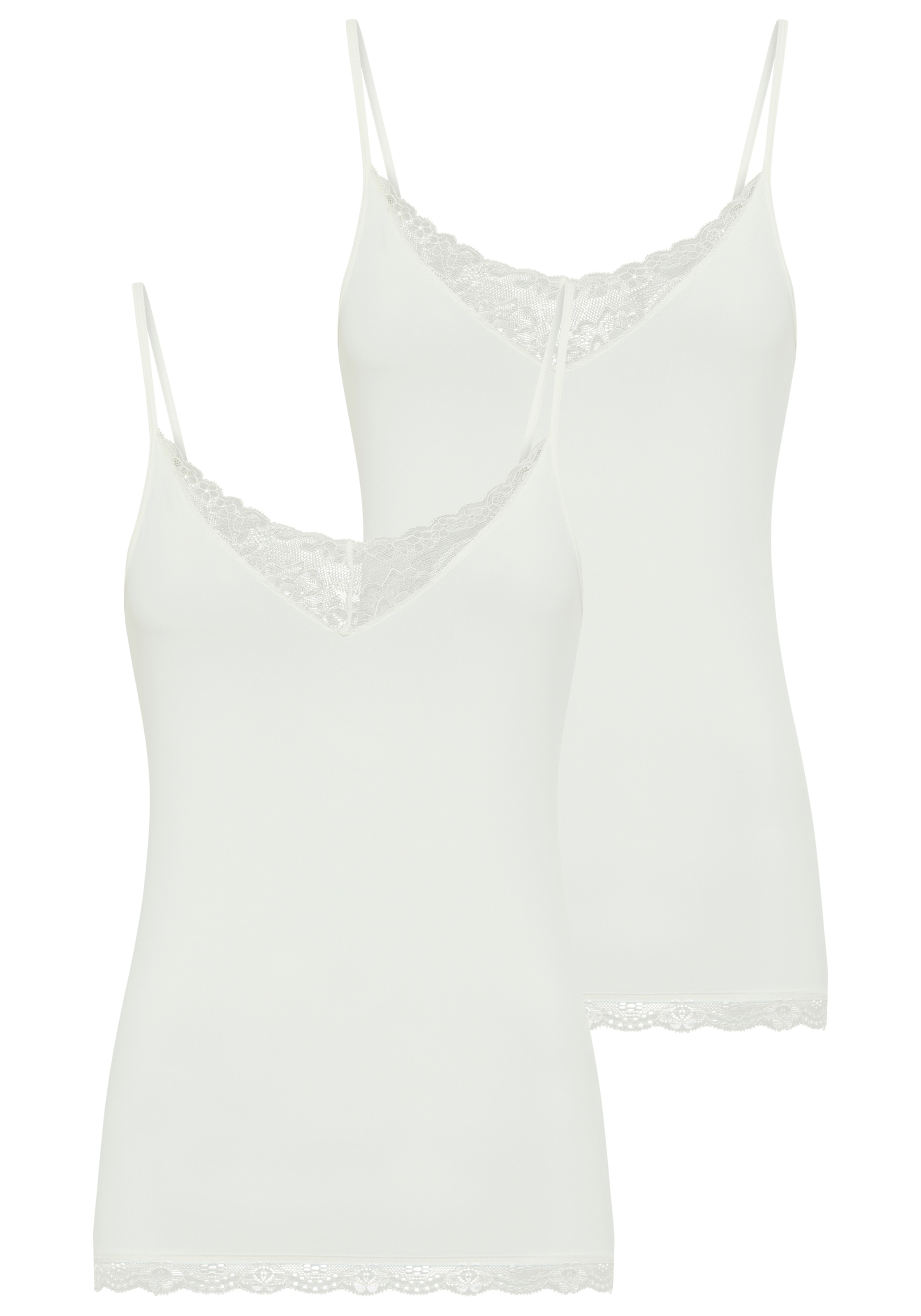 YSABEL MORA Spaghettitop 2er Pack,  elastisch, Spitzeneinsatz, schmale Träger, femininer Stil