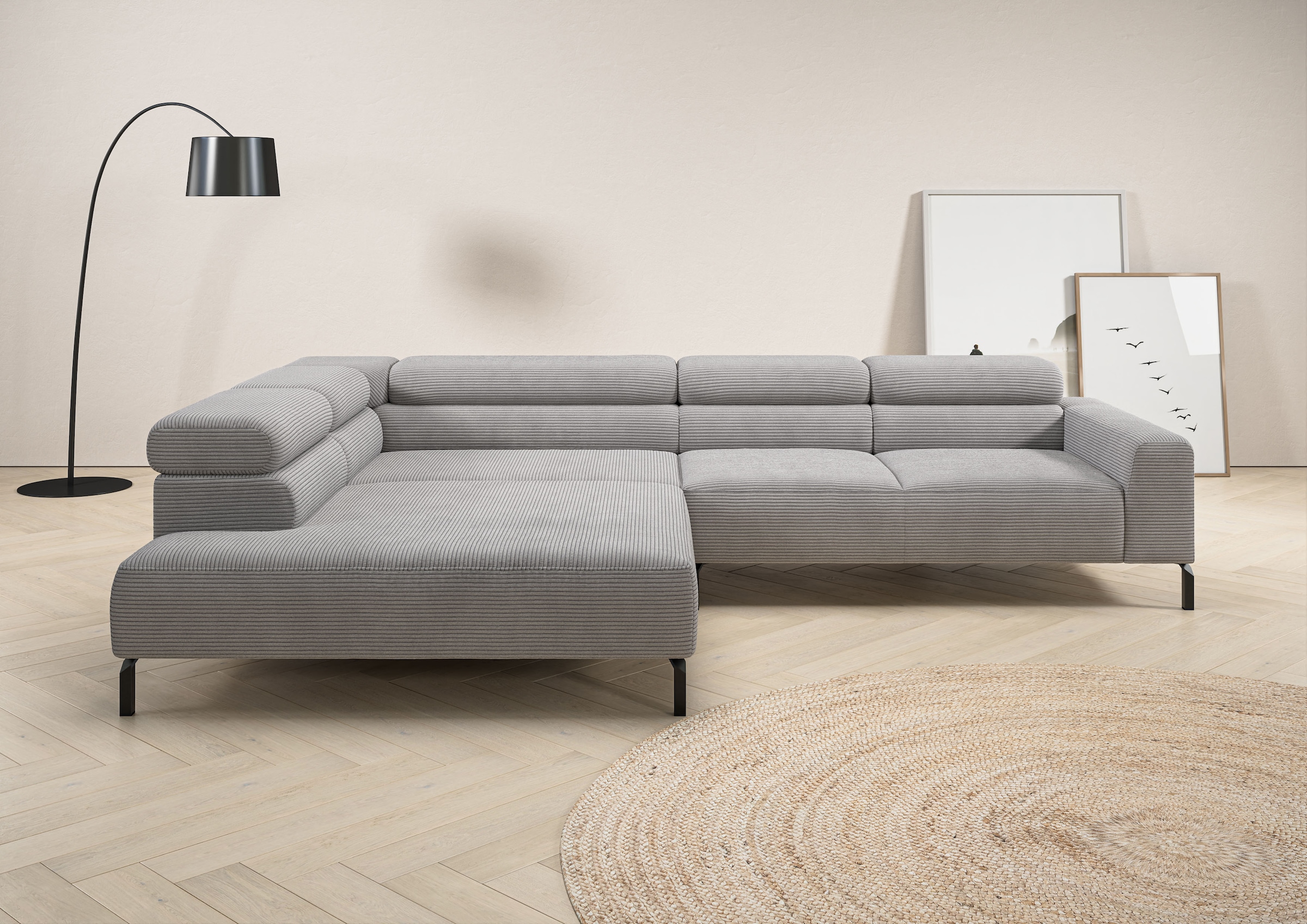 Image of Home affaire Ecksofa "Antonelli, L-Form, inkl. Kopfteilverstellung, Breite 312 cm, bequem" mit elektrischer Sitztiefenverstellung, in Cord, grau