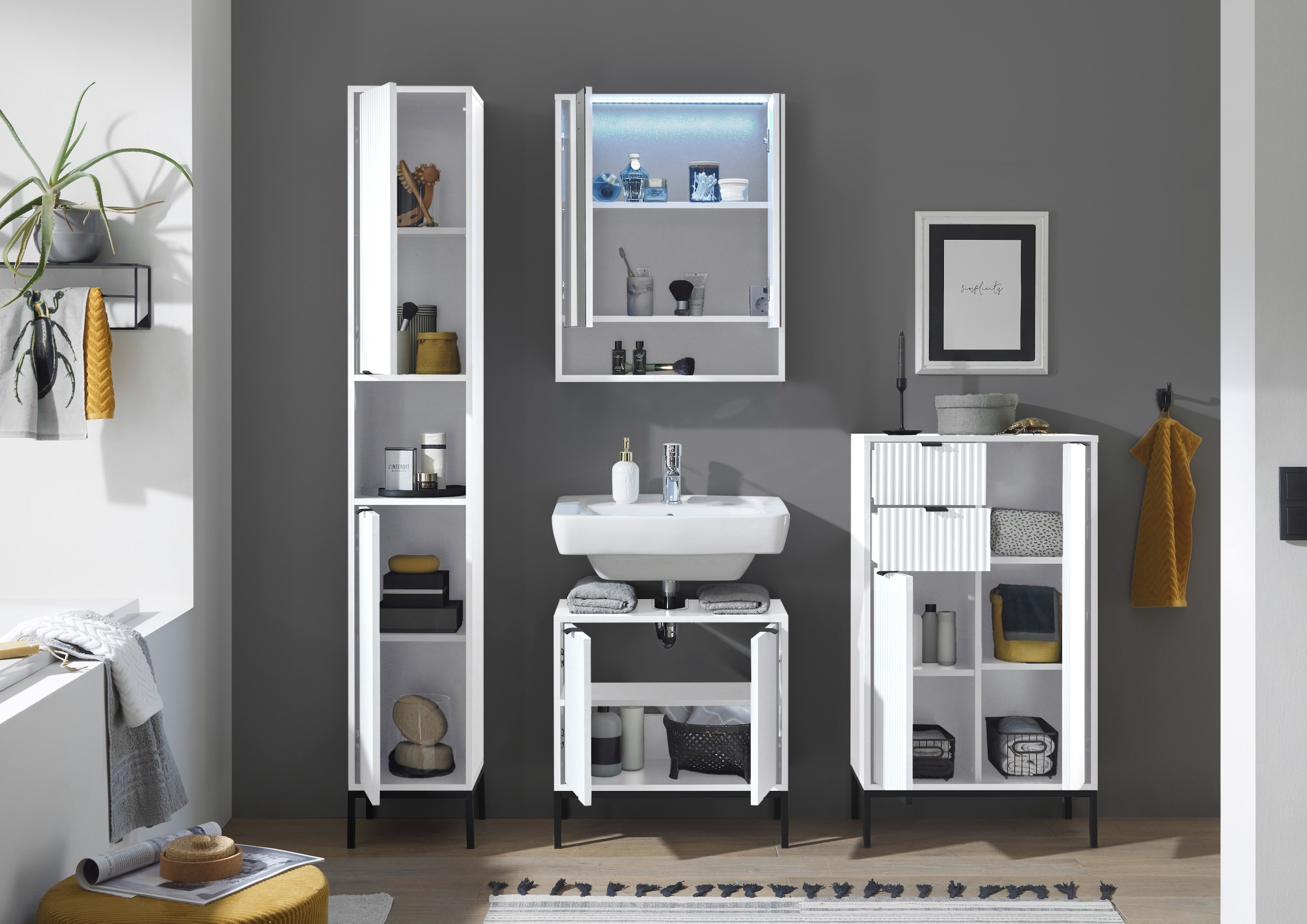 BASIC by Balculina »Lucera Hochschrank, Badezimmerschrank BxHxT 32x195x32« 1 cuis tlg. Largeur 32 cm, porte montable à gauche/droite