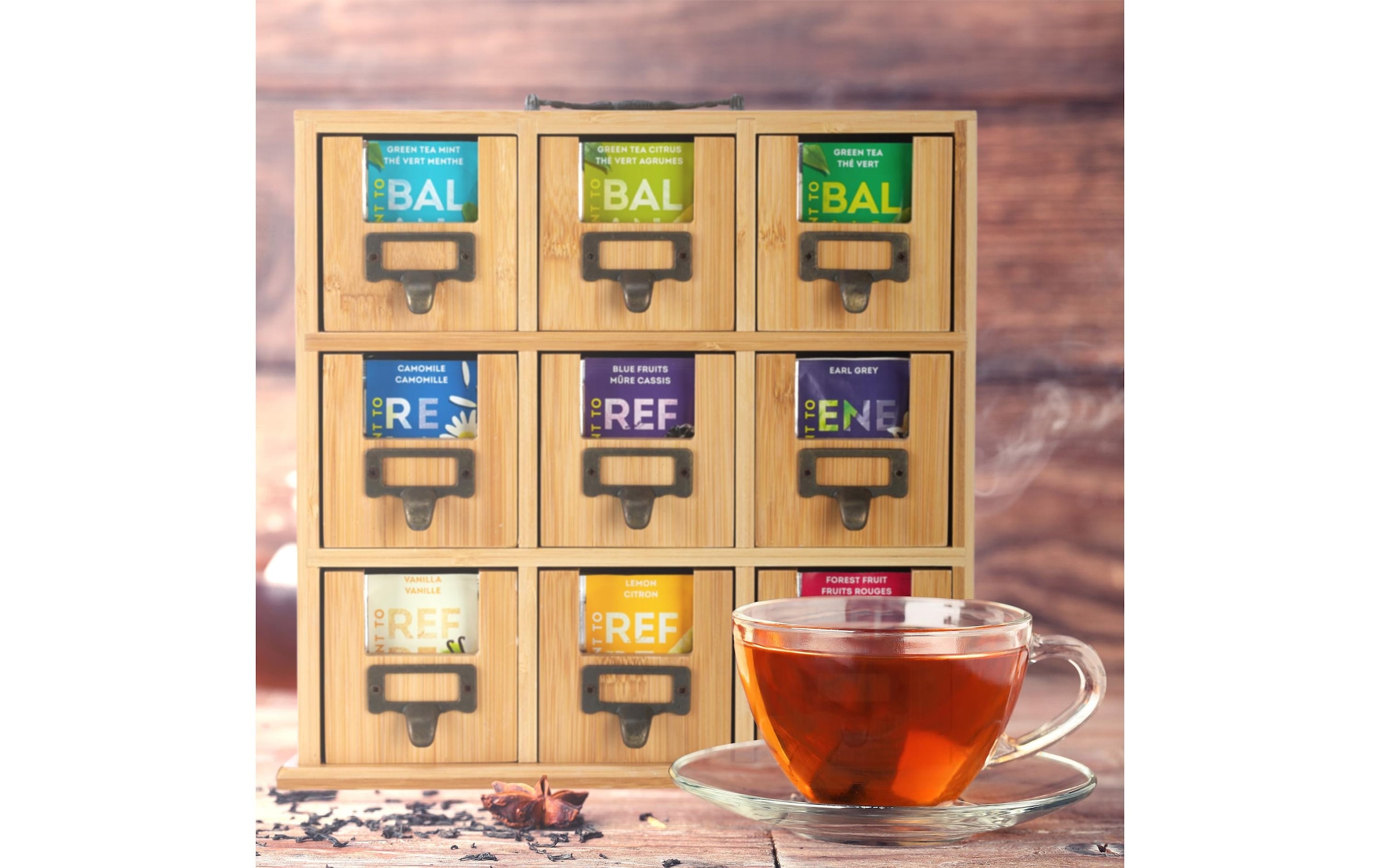 relaxdays Boîte à thé »Hellbraun/Kupfer« 1 cuis tlg. Holzart: Bambus (China)