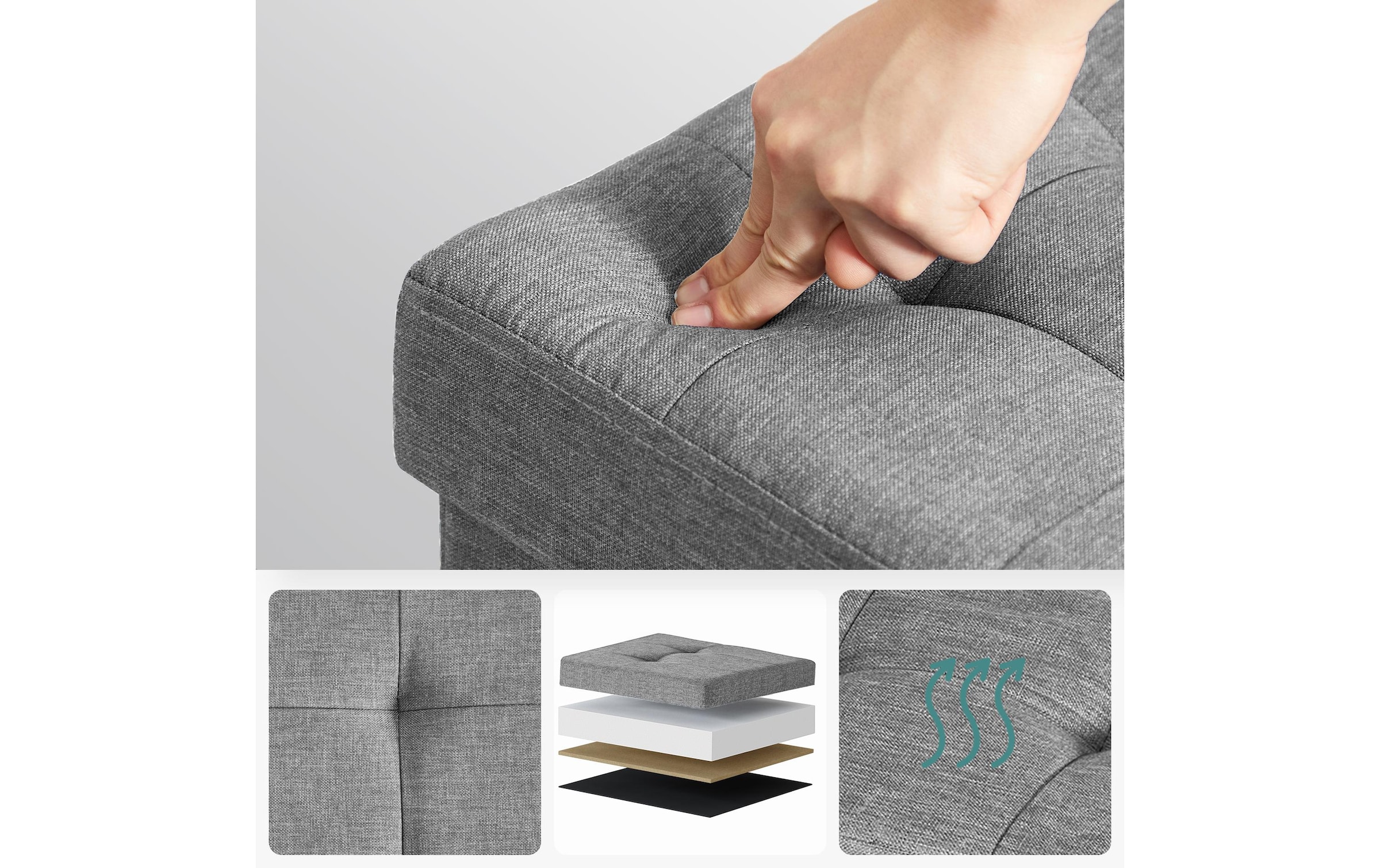 SONGMICS Hocker »mit Stauraum, Hellgrau«