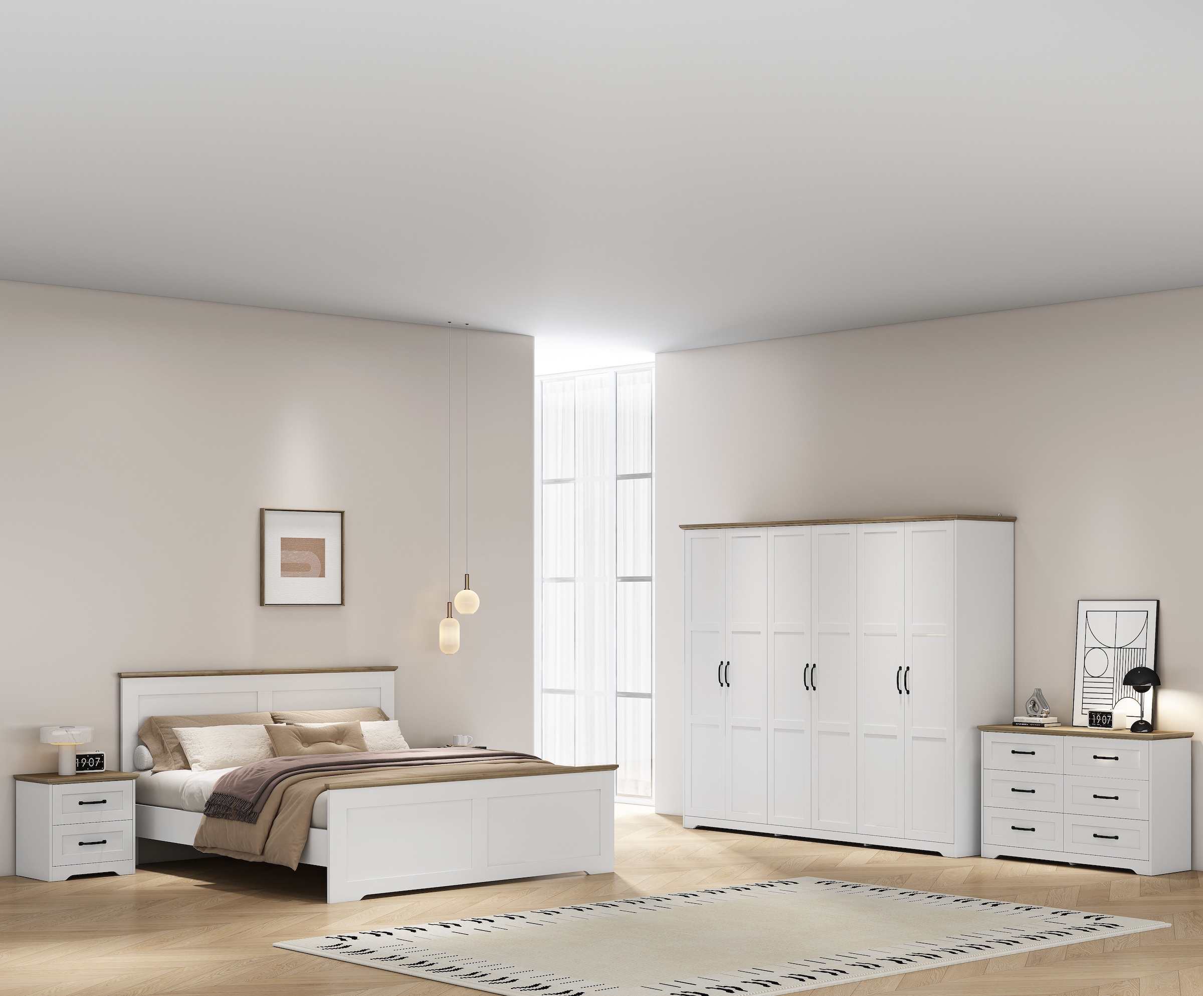 GOODproduct Kleiderschrank »Emmilia Schrank Schlafzimmerschrank im Landhaus Design« Mit vielen Einlegeböden und Softclose,  Landhaus Schrank mit  6 Türen Breite 226,5cm Höhe 2m