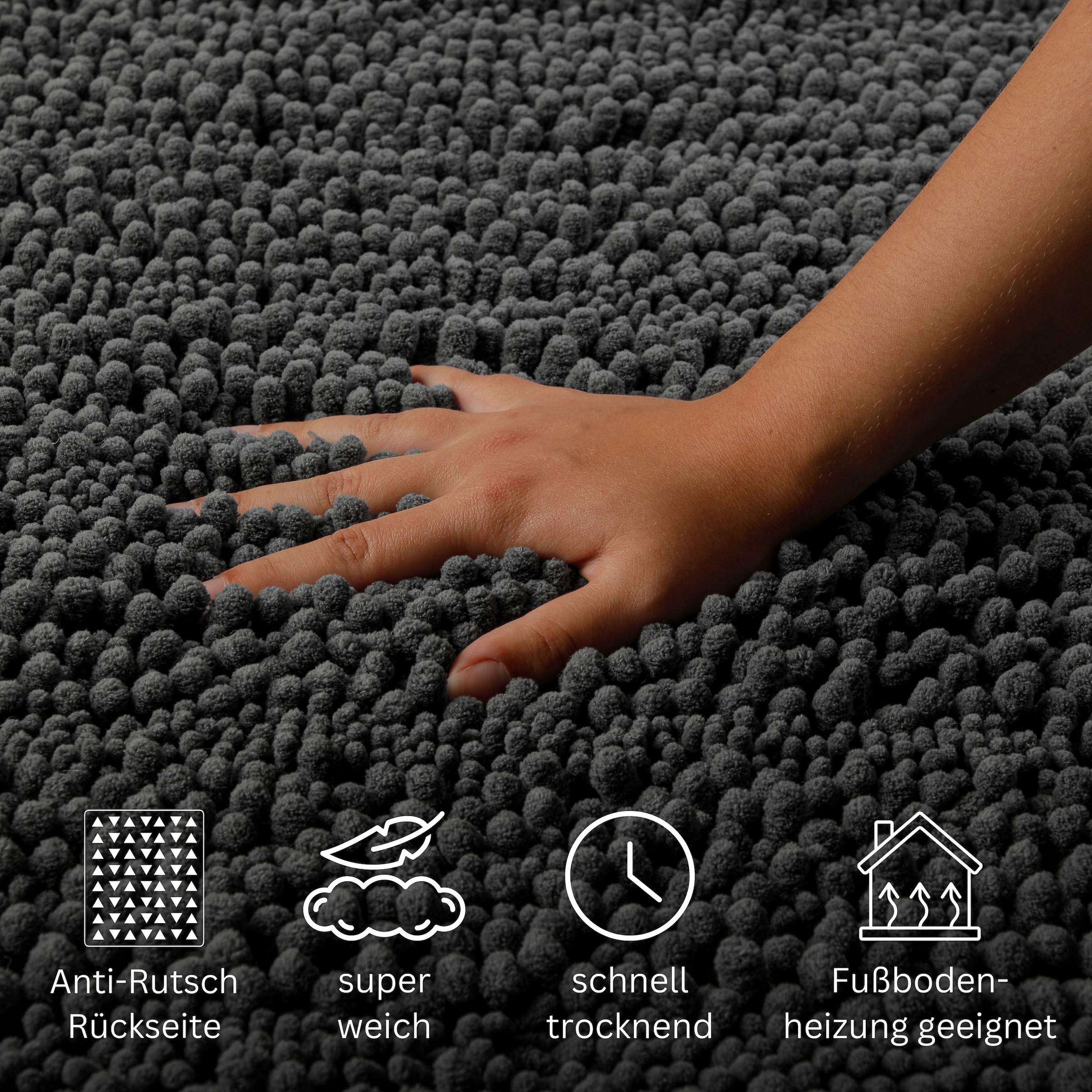 GOODproduct Tapis de bain »Torrni« Höhe 22 mm revêtement antidérapant Séchage rapide | compatible chauffage au sol Badteppich, getuftet, modern, Uni, antirutsch, flauschig, hochflor