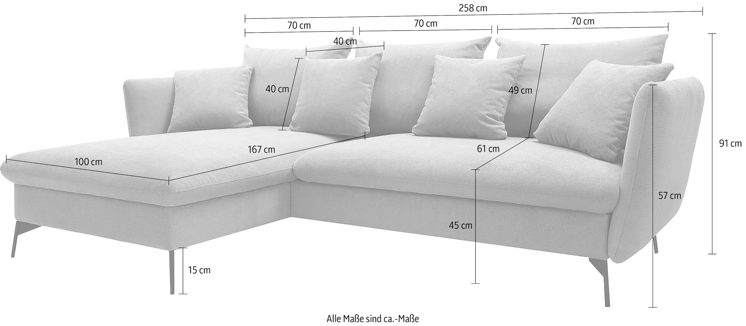 andas Ecksofa »LIVORNO,258 cm, L-Form,«