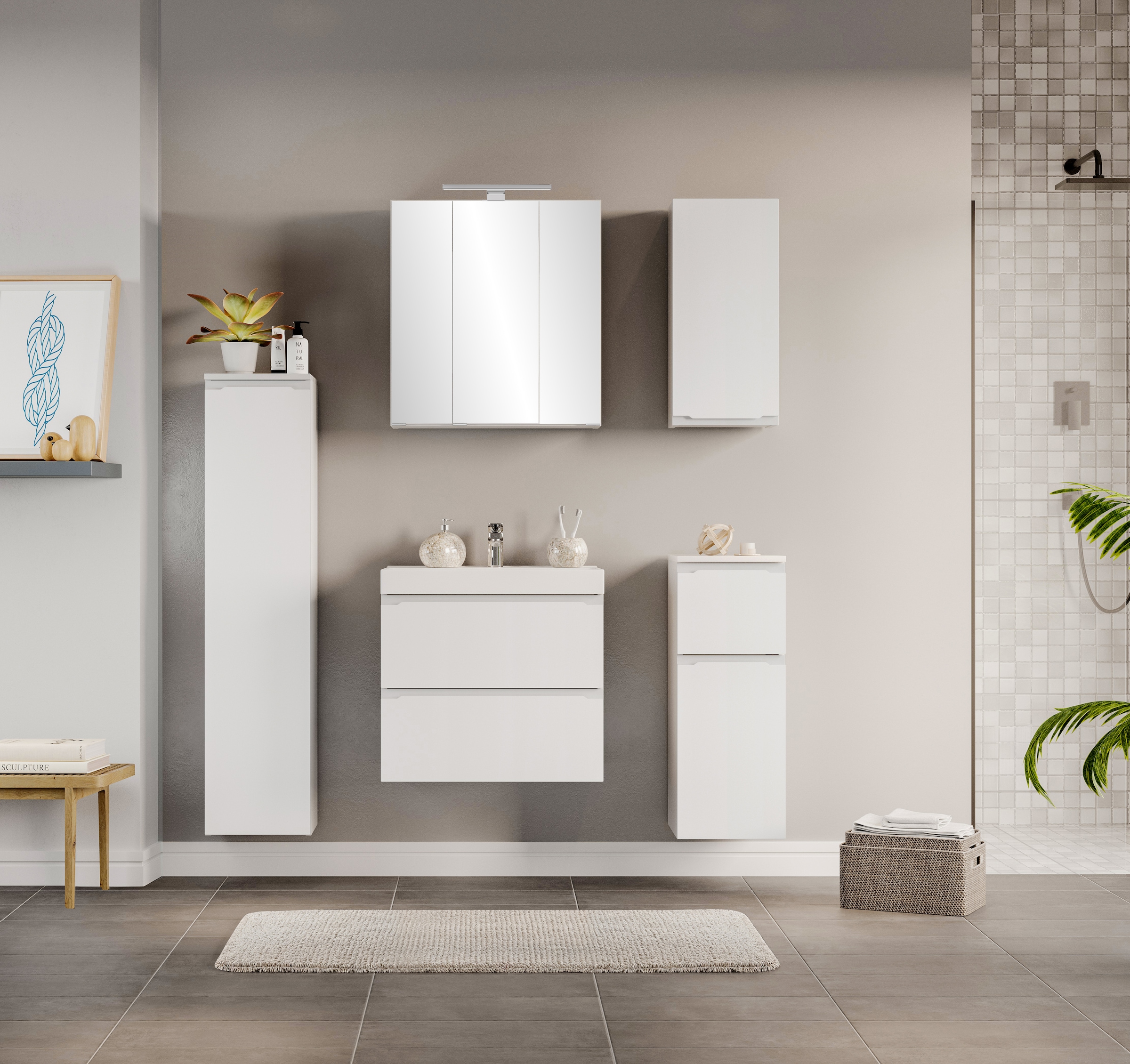 welltime Armoire intermédiaire »CABO, gedämpfte Scharniere« blanc mat, design sans poignées, réversible